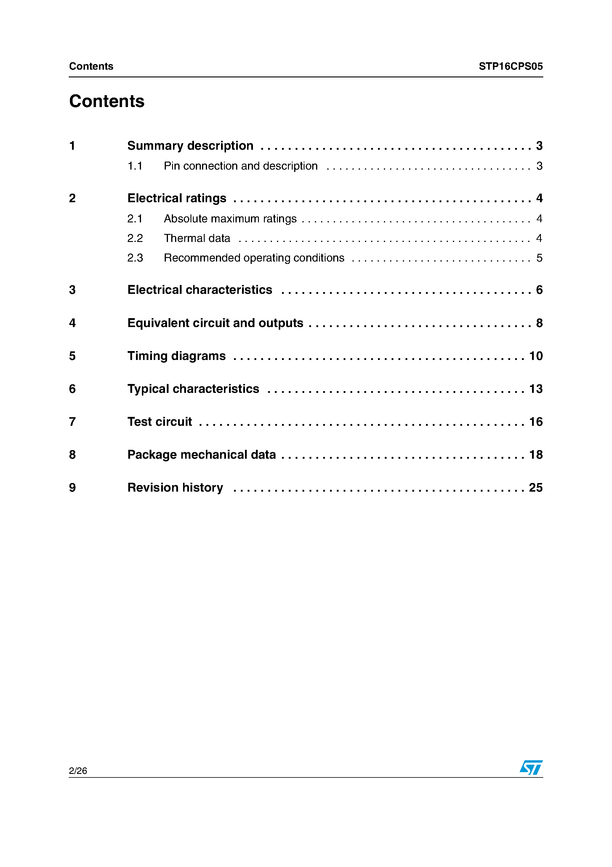 Datasheet STP16CPS05 page 2 Datasheet STP16CPS05 - Low voltage 16-Bit constant current LED sink driver page 2