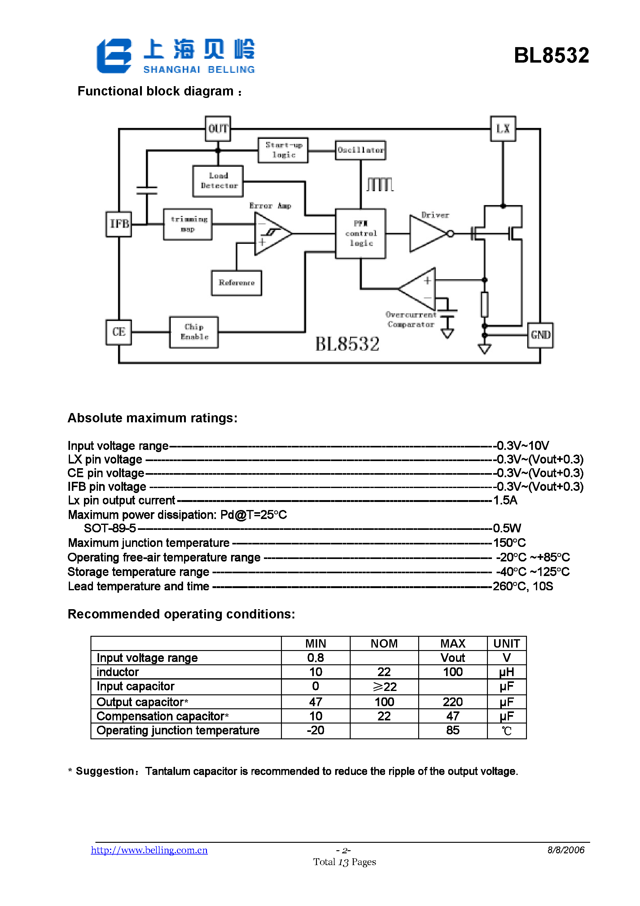 Даташит на микросхему BL8532 страница 2 Даташит BL8532 - White LED PFM Step-Up DC-DC Converter страница 2