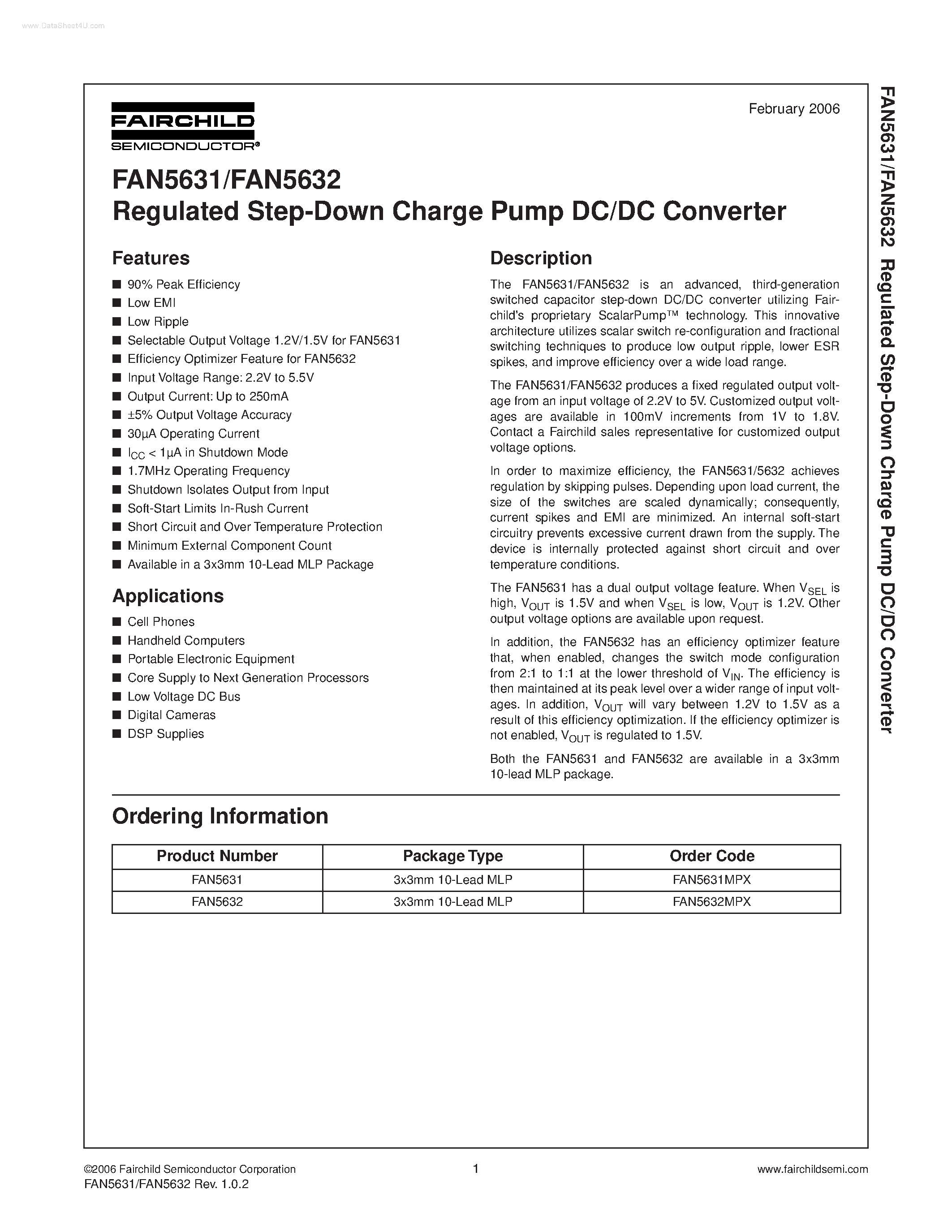 Datasheet FAN5631 - (FAN5631 / FAN5632) Regulated Step-Down Charge Pump DC/DC Converter page 1