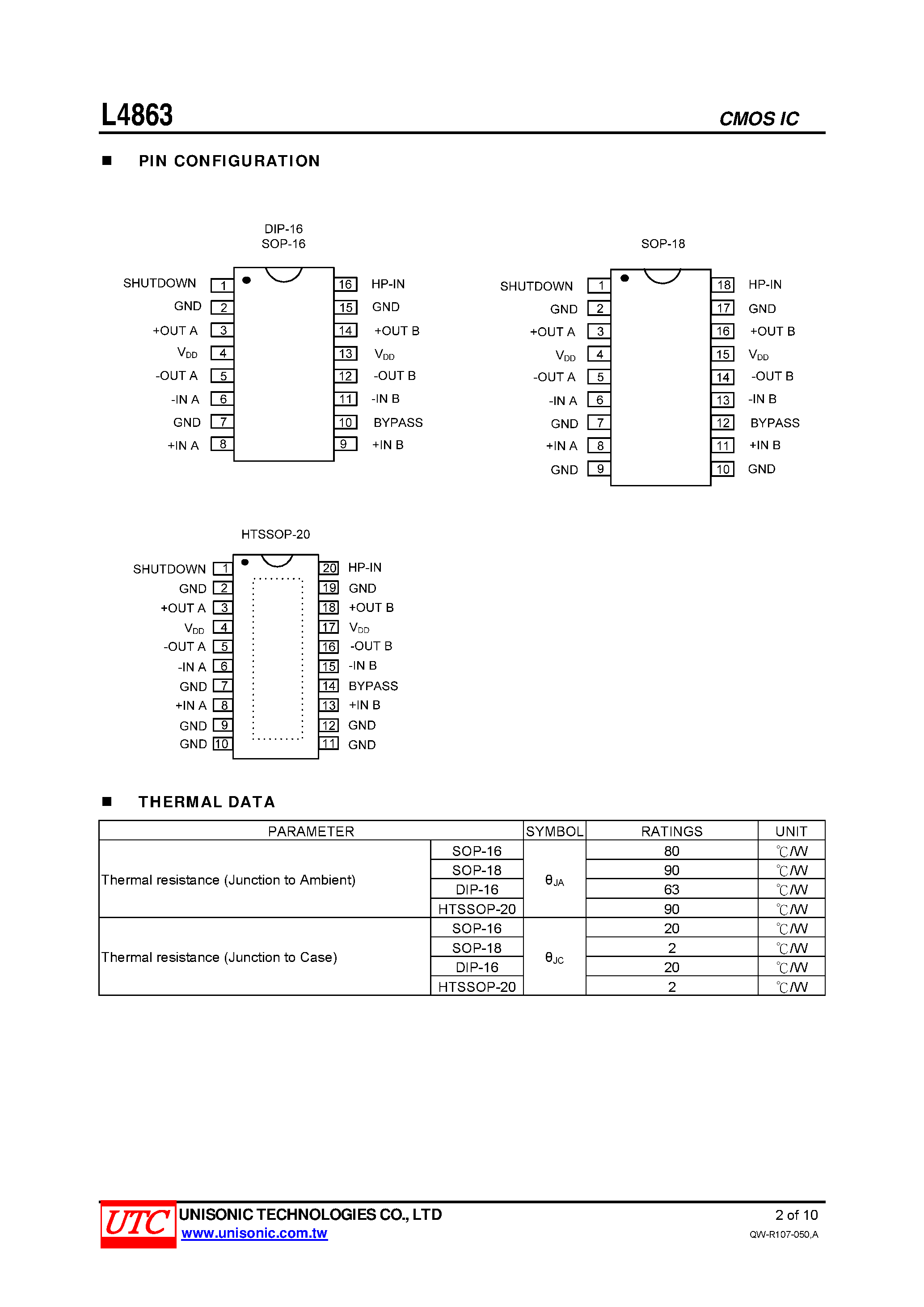 Даташит L4863 - DUAL 2.2W AUDIO AMPLIFIER PLUS STEREO HEADPHONE FUNCTION страница 2