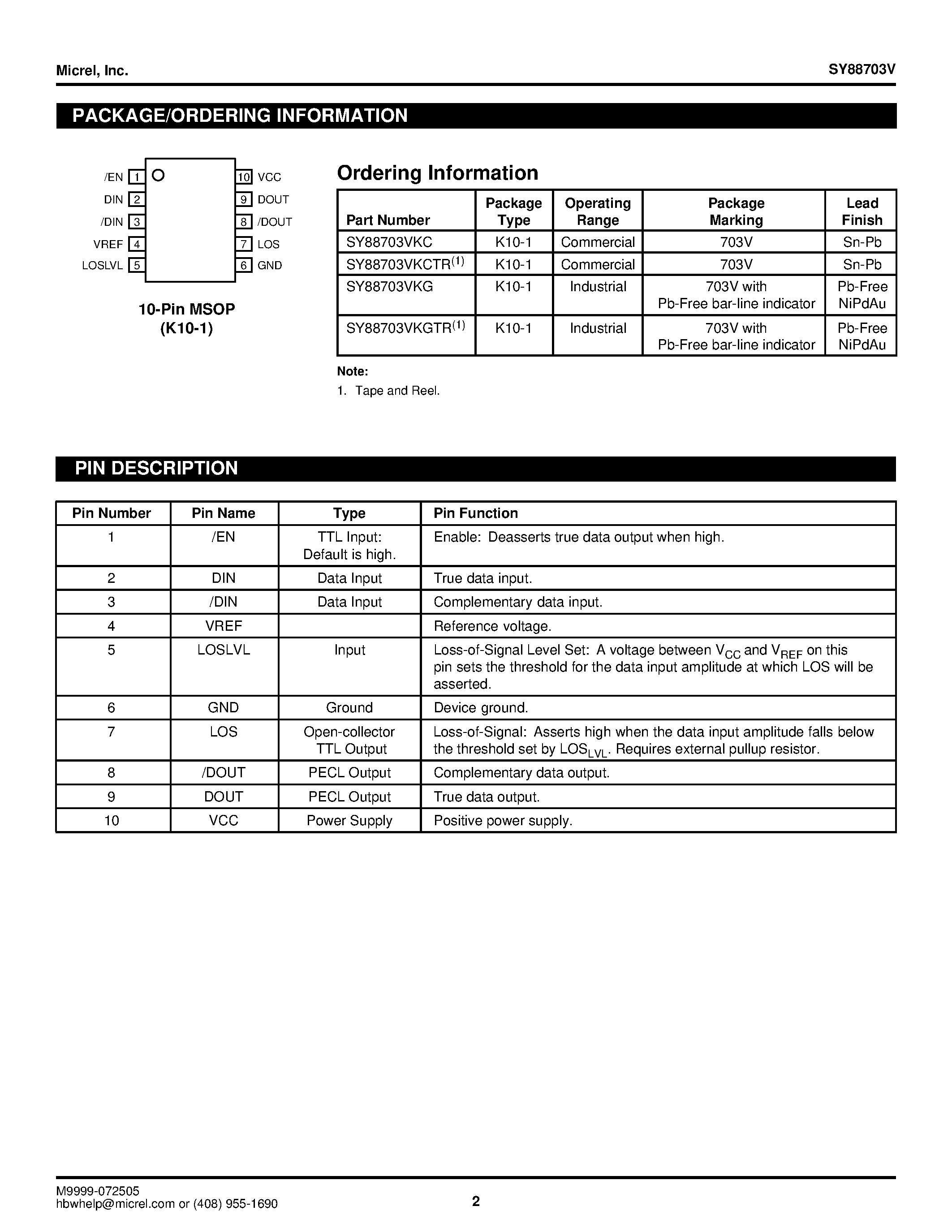Даташит на микросхему SY88703V страница 2 Даташит SY88703V - PECL LOW-POWER LIMITING POST AMPLIFIER W/TTL LOS страница 2