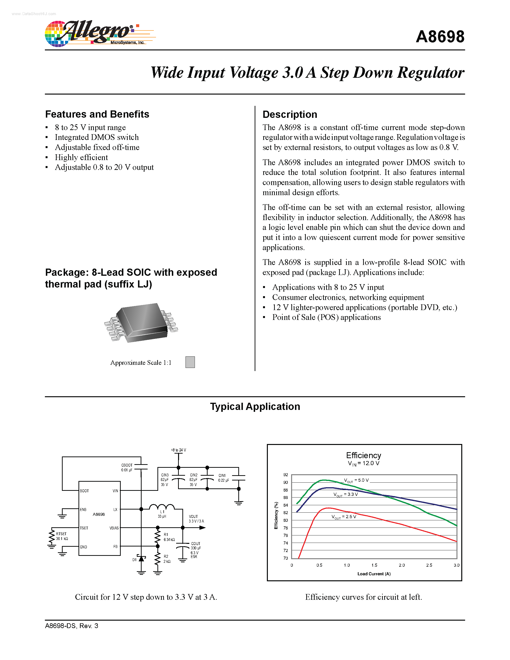 Datasheet A8698 page 1 Datasheet A8698 - Wide Input Voltage 3.0 A Step Down Regulator page 1