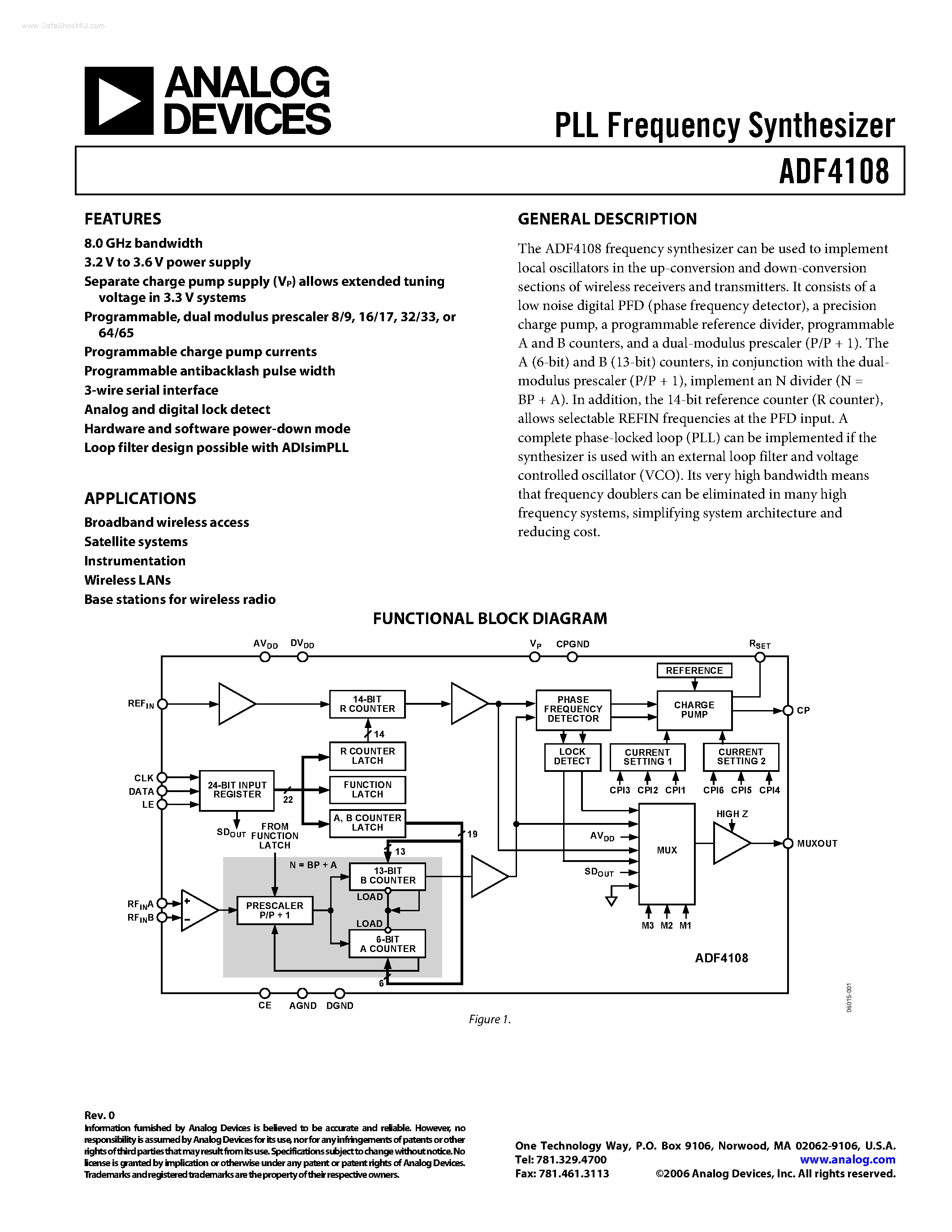 Datasheet ADF4108 - PLL Frequency Synthesizer page 1