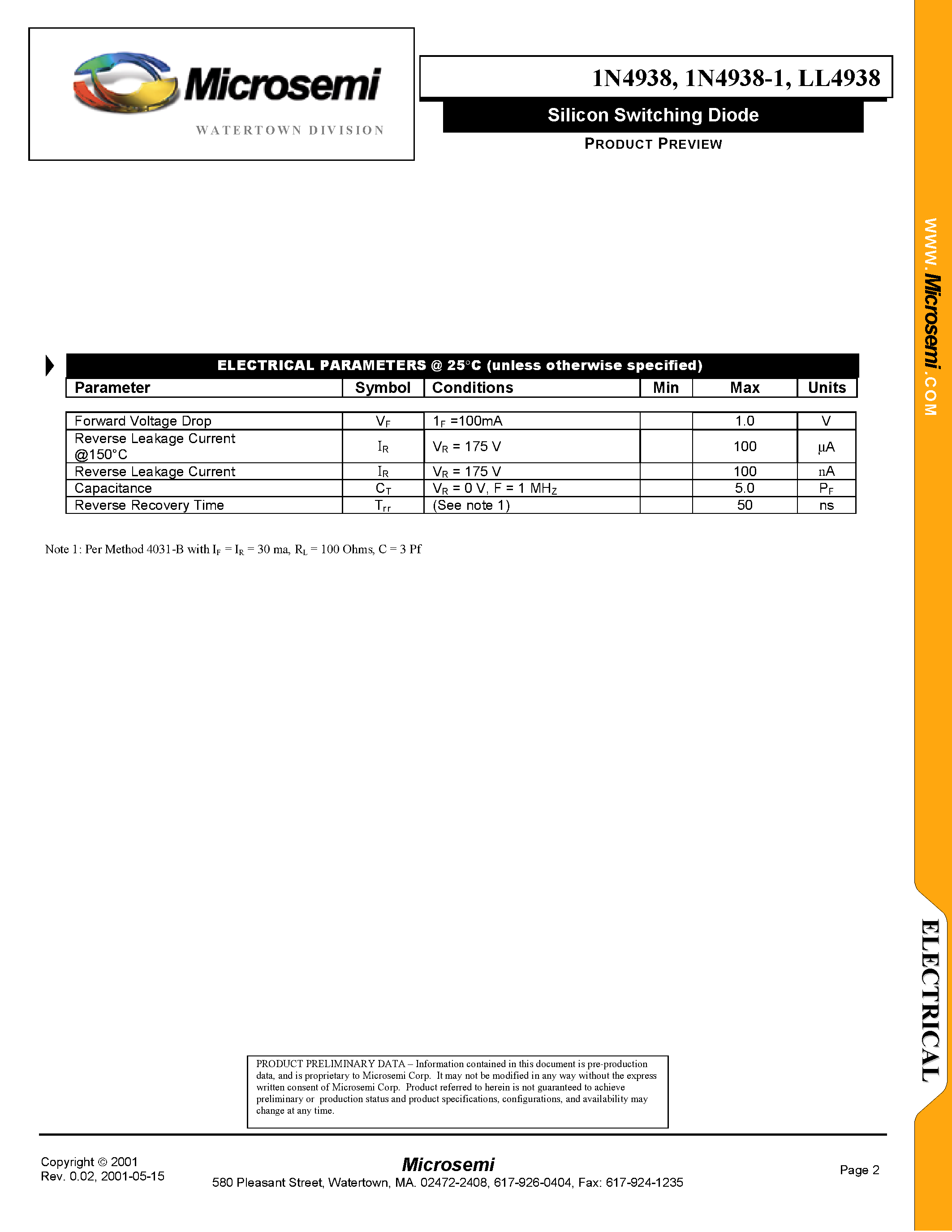 Datasheet 1N4938-1 - Silicon Switching Diode page 2