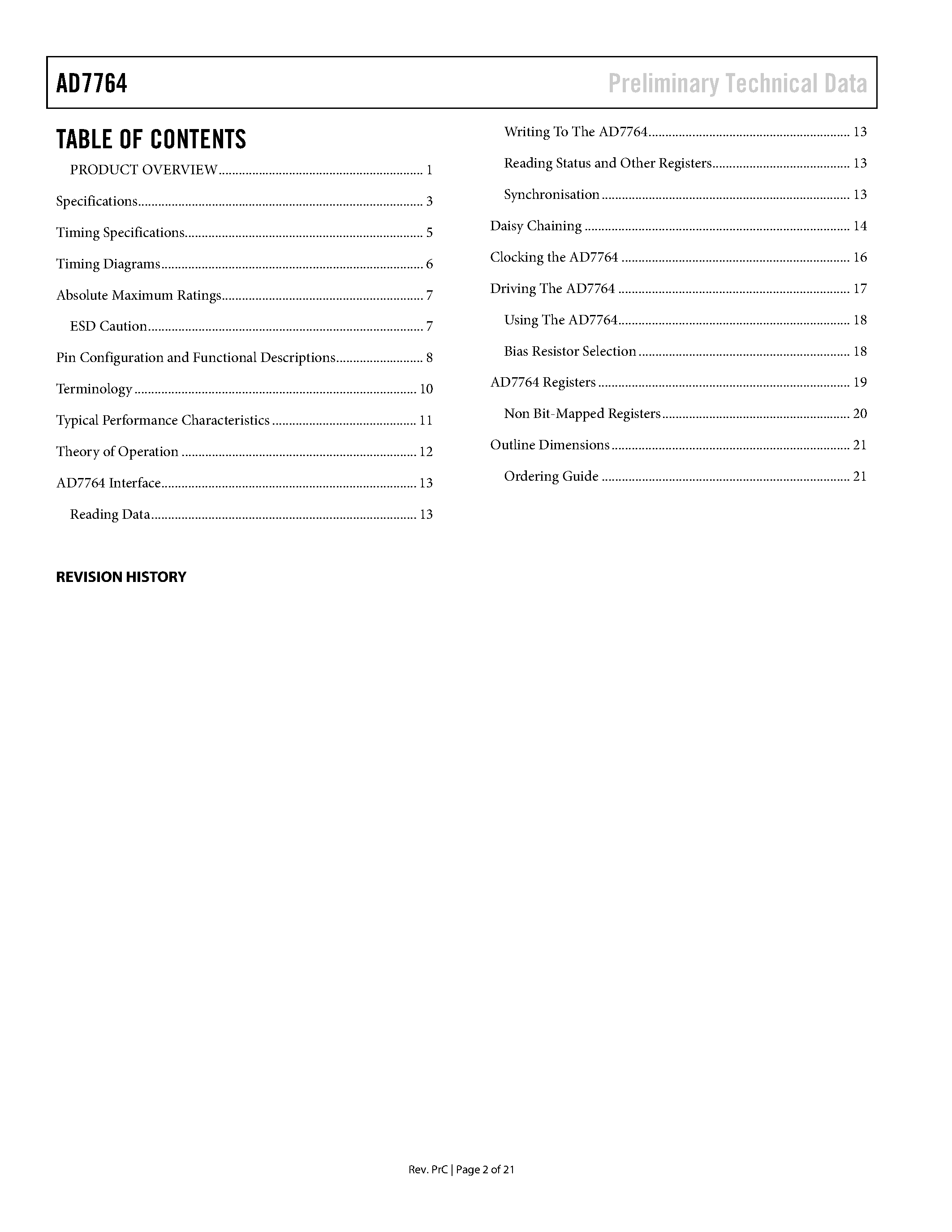 Datasheet AD7764 page 2 Datasheet AD7764 - ADC page 2