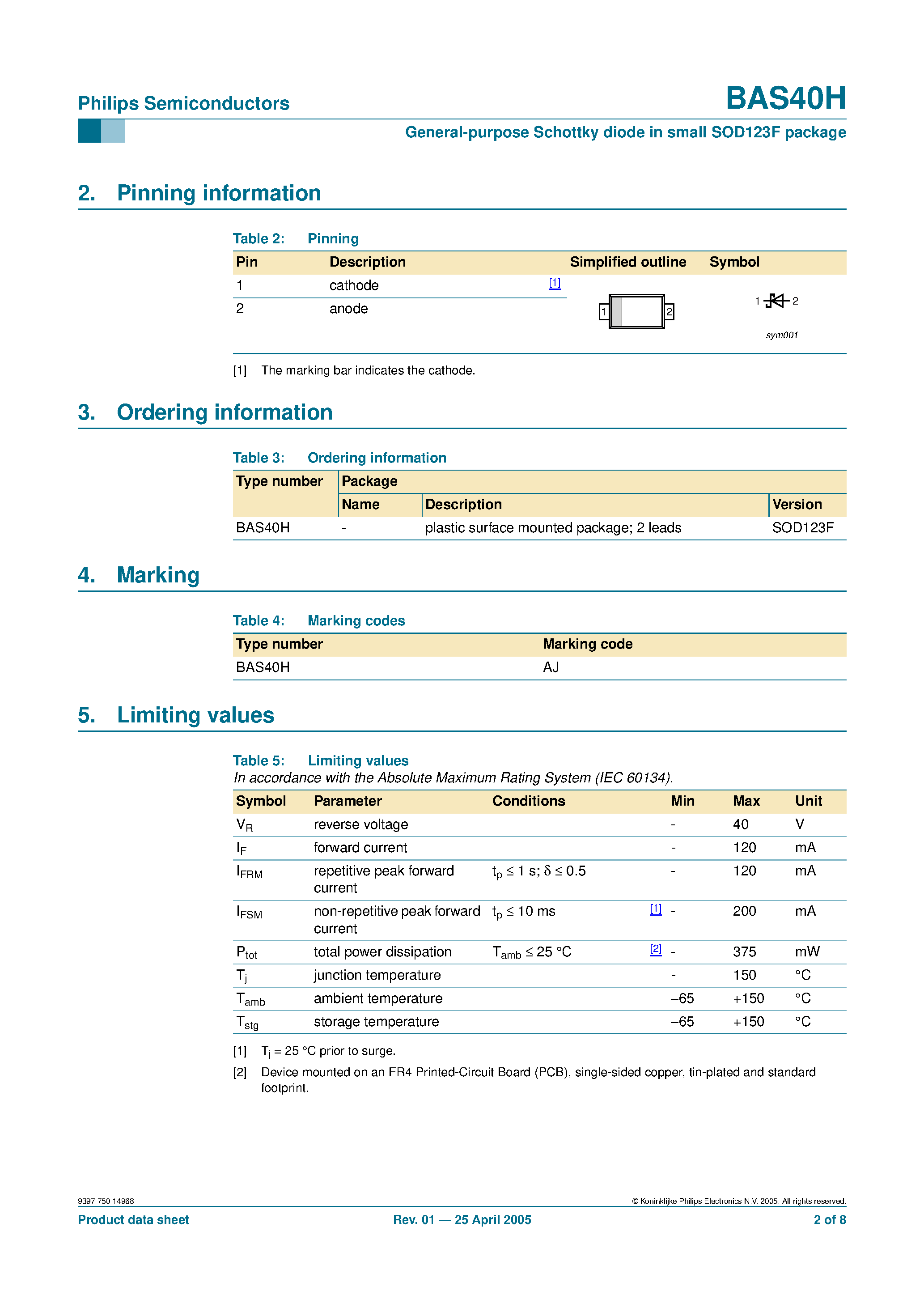 Datasheet BAS40H - General-purpose Schottky diode page 2