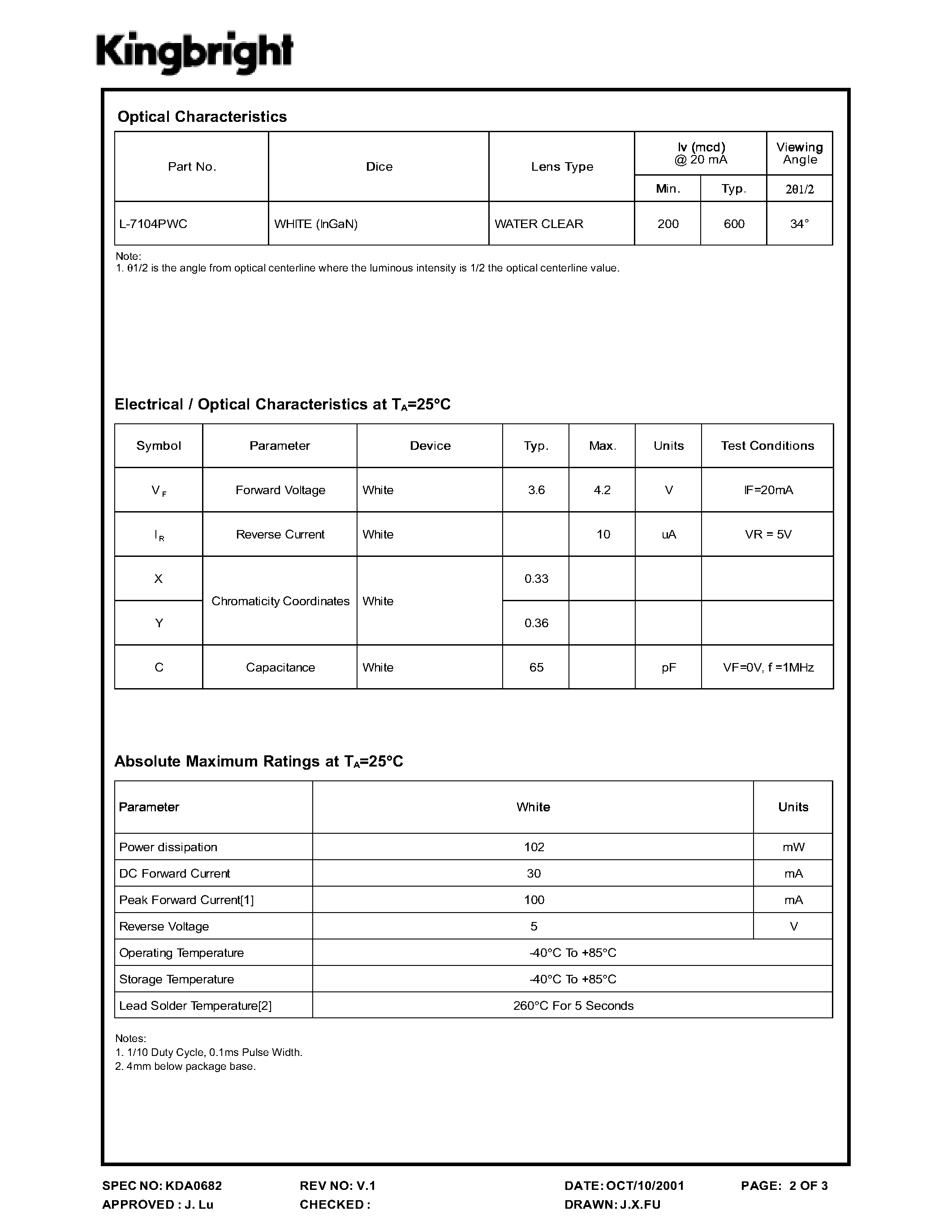 Datasheet L-7104PWC - SOLID STATE LAMP page 2