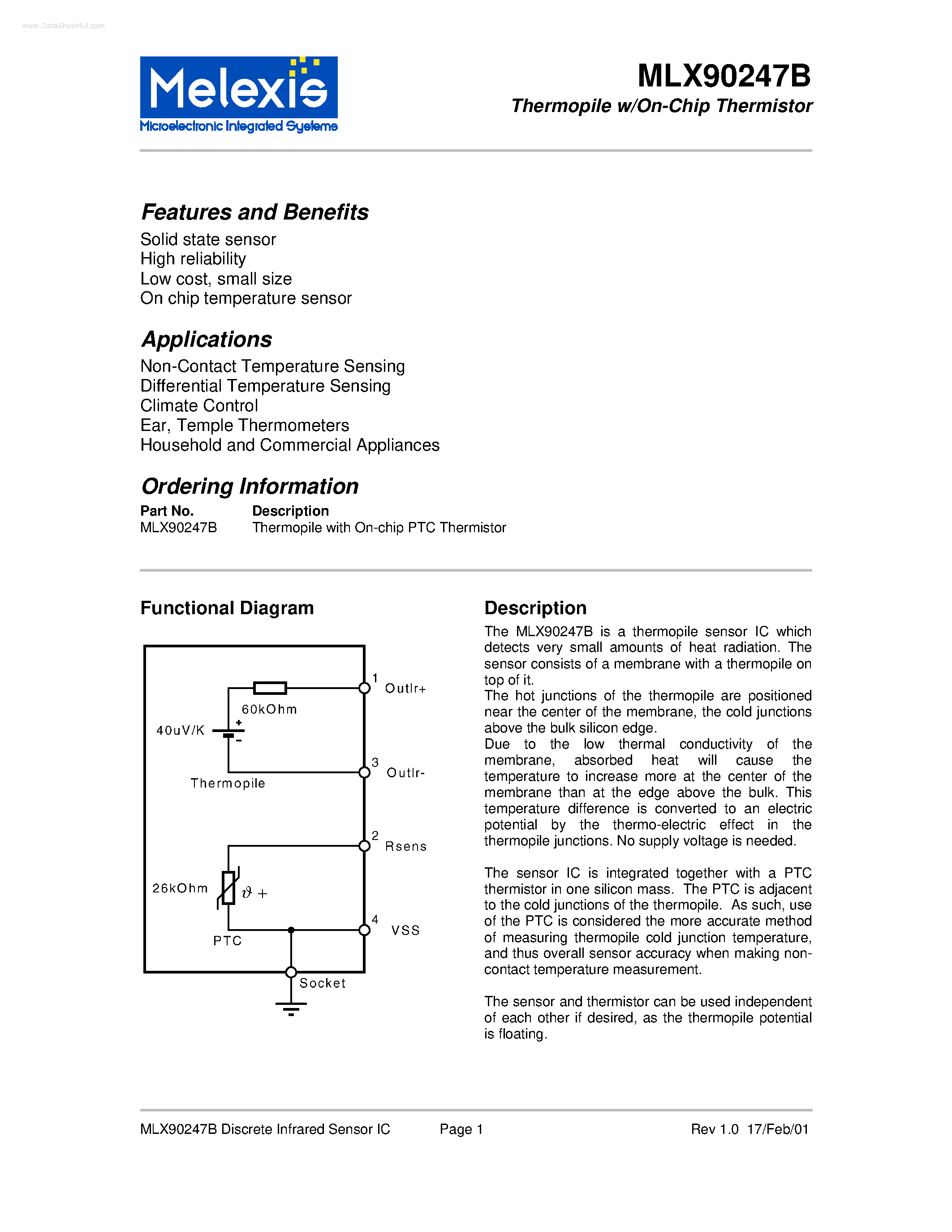 Datasheet MLX90247B - Thermopile w/On-Chip Thermistor page 1