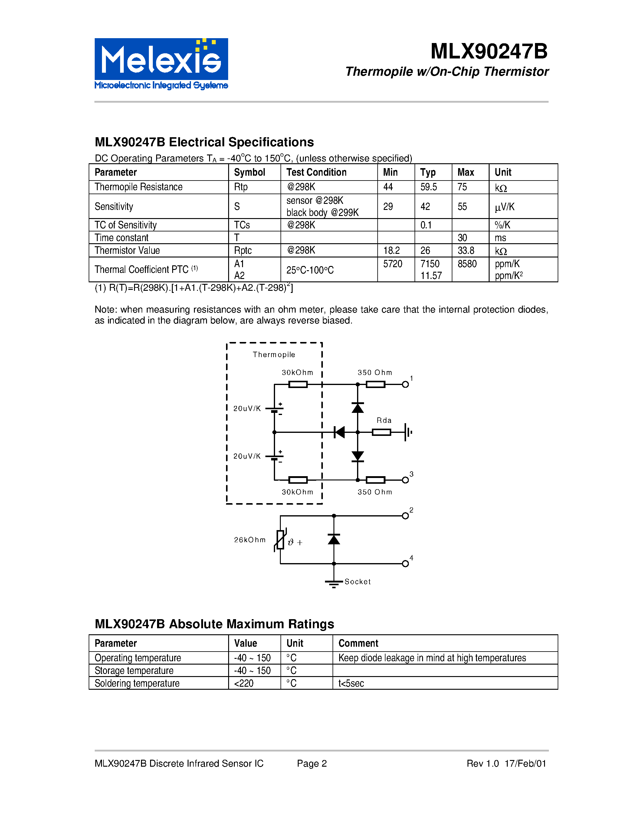 Datasheet MLX90247B - Thermopile w/On-Chip Thermistor page 2