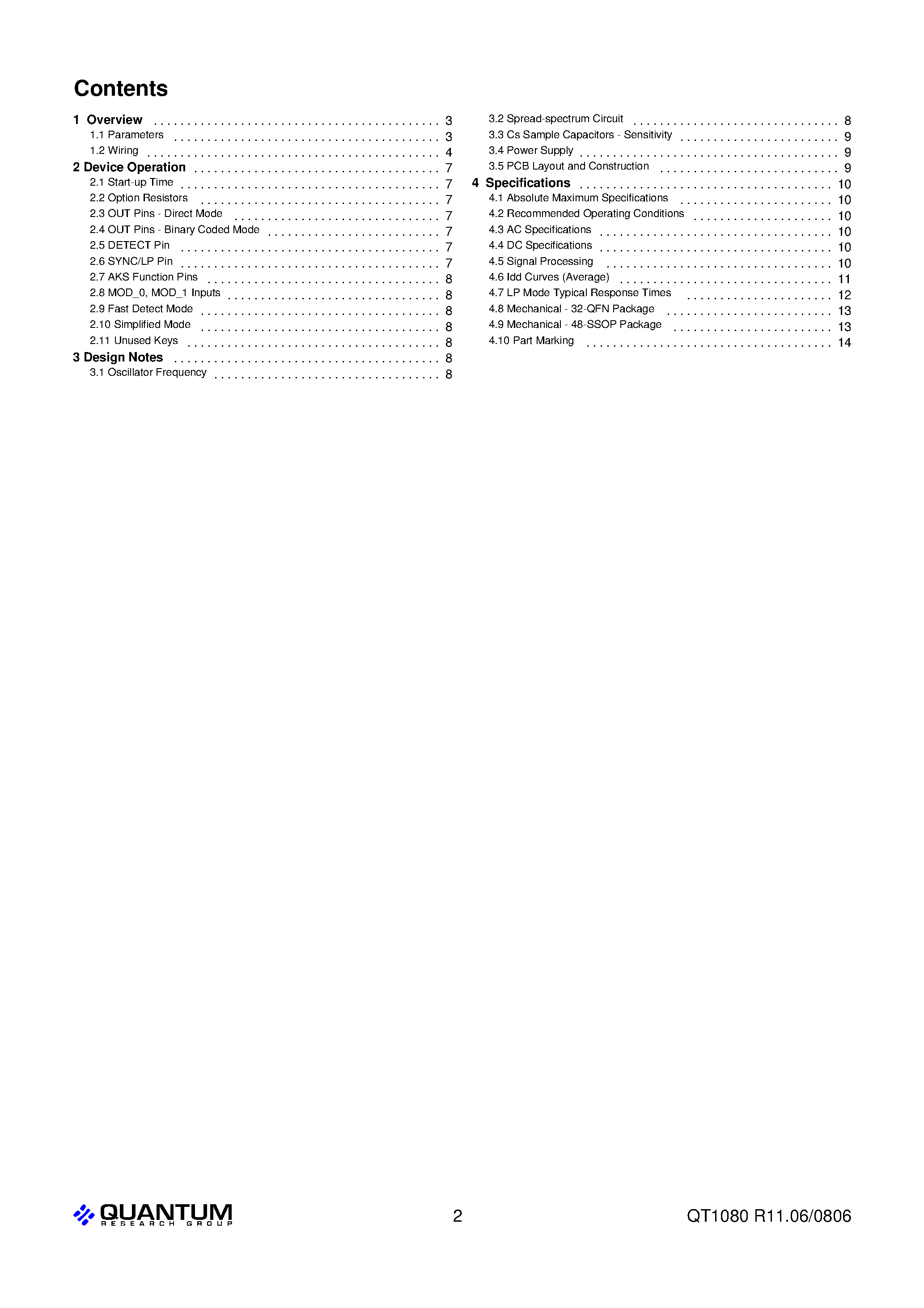 Даташит на микросхему QT1080 страница 2 Даташит QT1080 - 8 KEY QTOUCH SENSOR IC страница 2