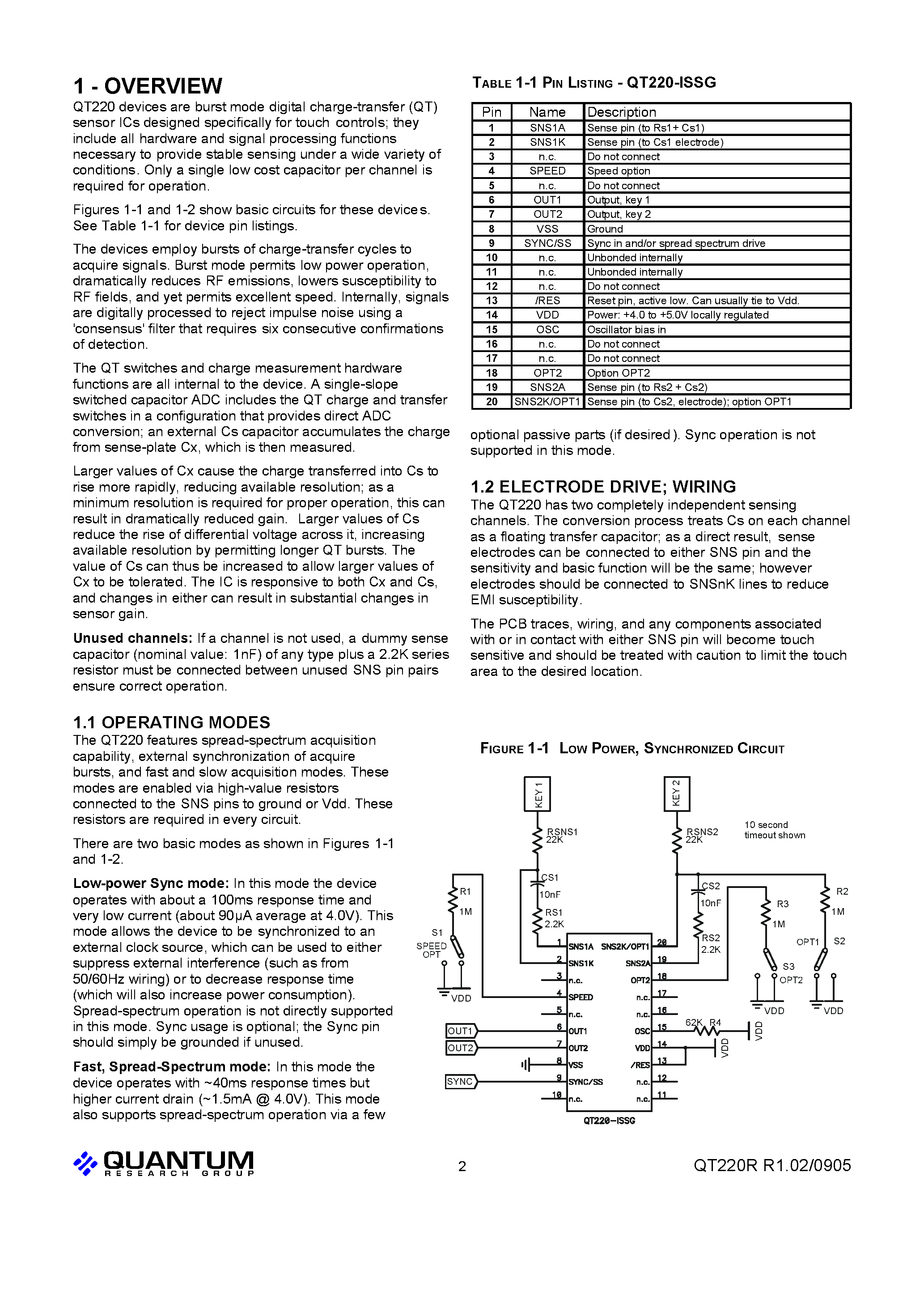 Datasheet QT220 - 2 KEY QTOUCH SENSOR IC page 2