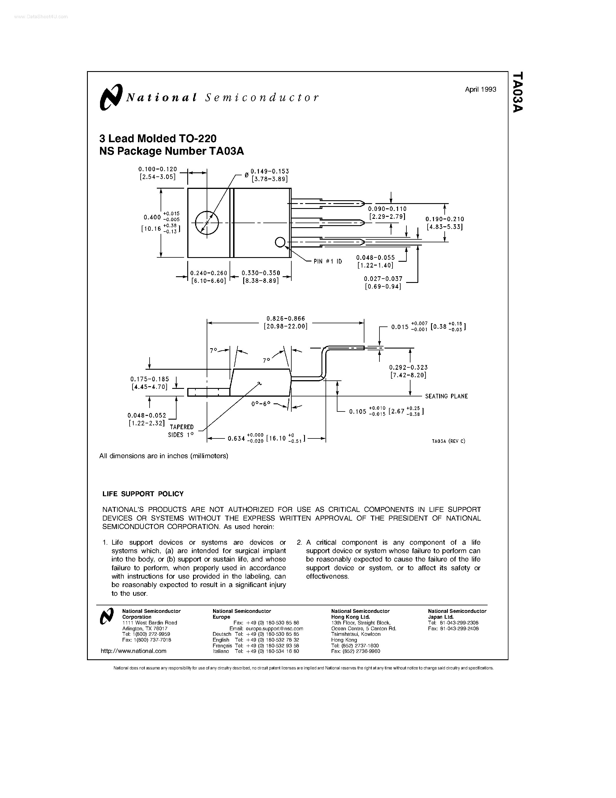 Datasheet TA03A - 3 Lead Molded TO-220 NS Package Number page 1