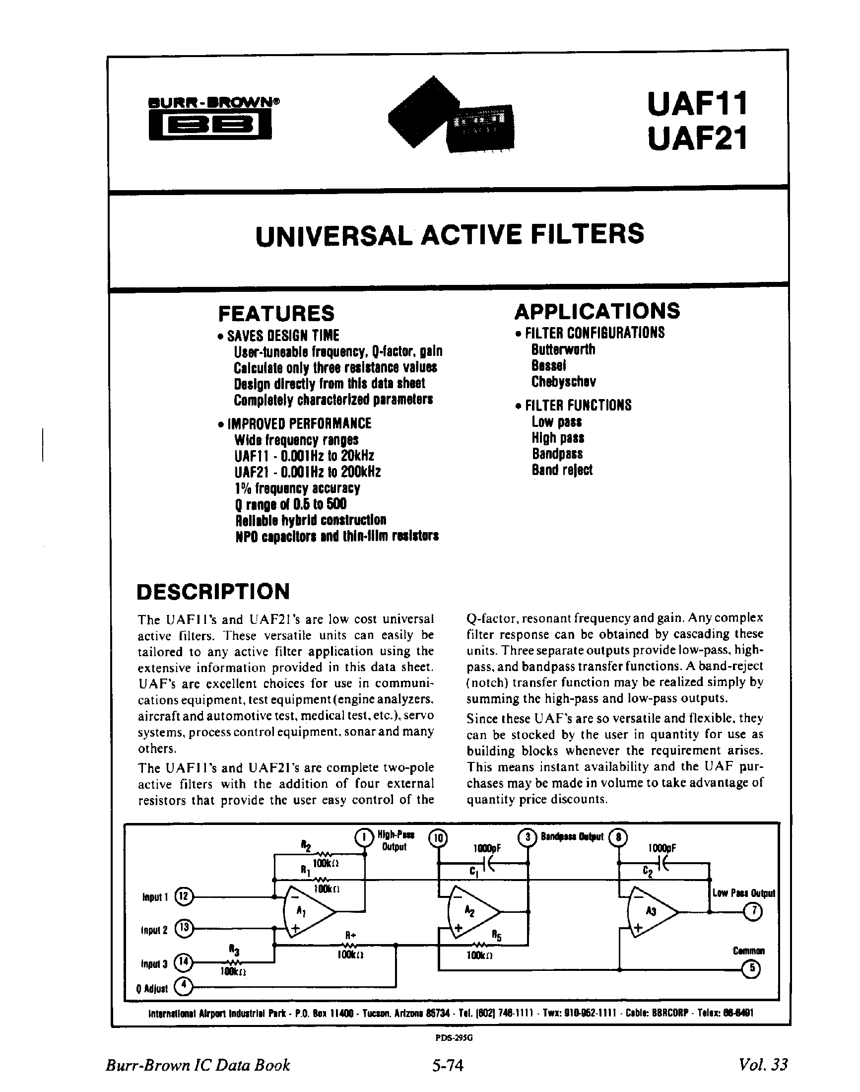 Datasheet UAF11 page 1 Datasheet UAF11 - (UAF11 / UAF21) UNIVERSAL ACTIVE FILTERS page 1