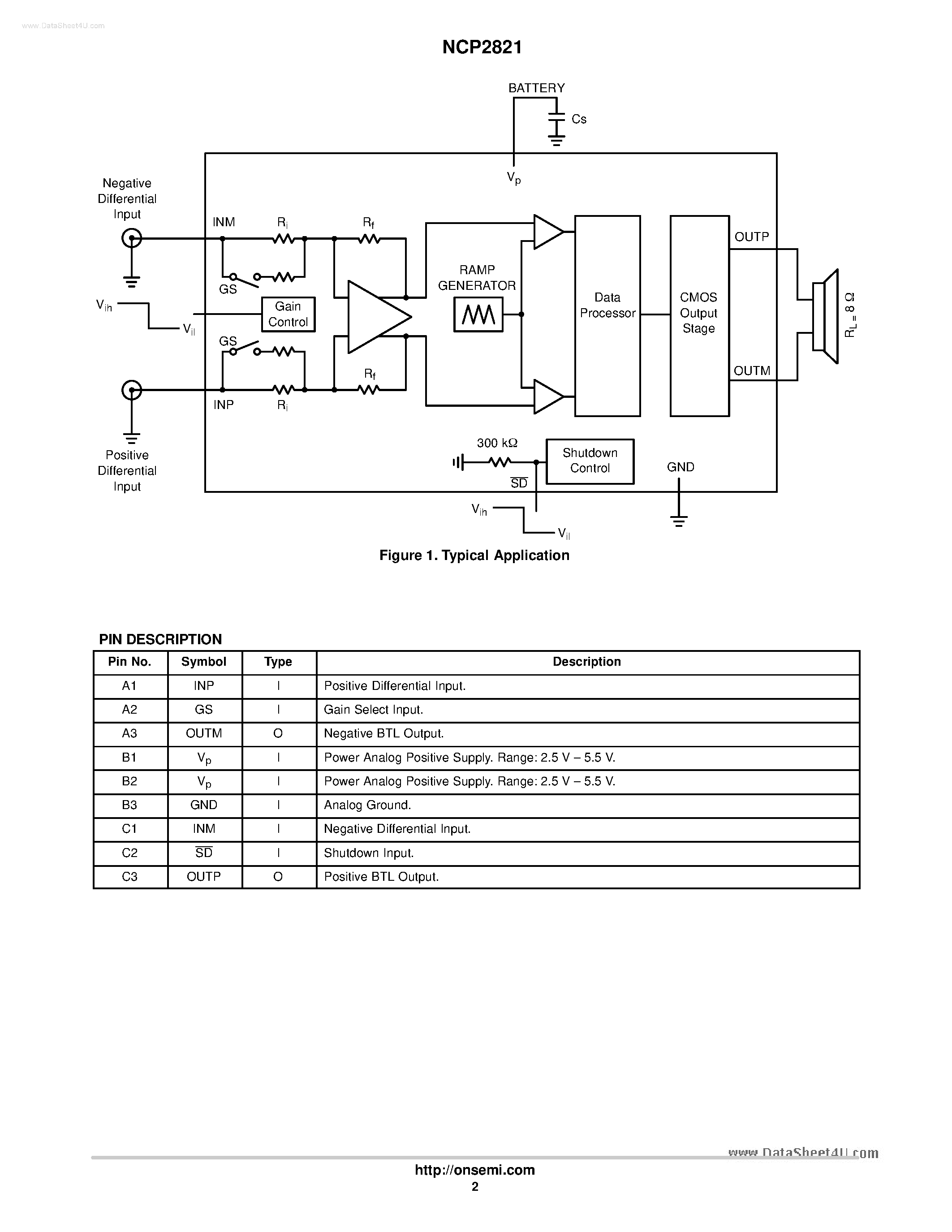Datasheet NCP2821 - 2.65W Filterless page 2