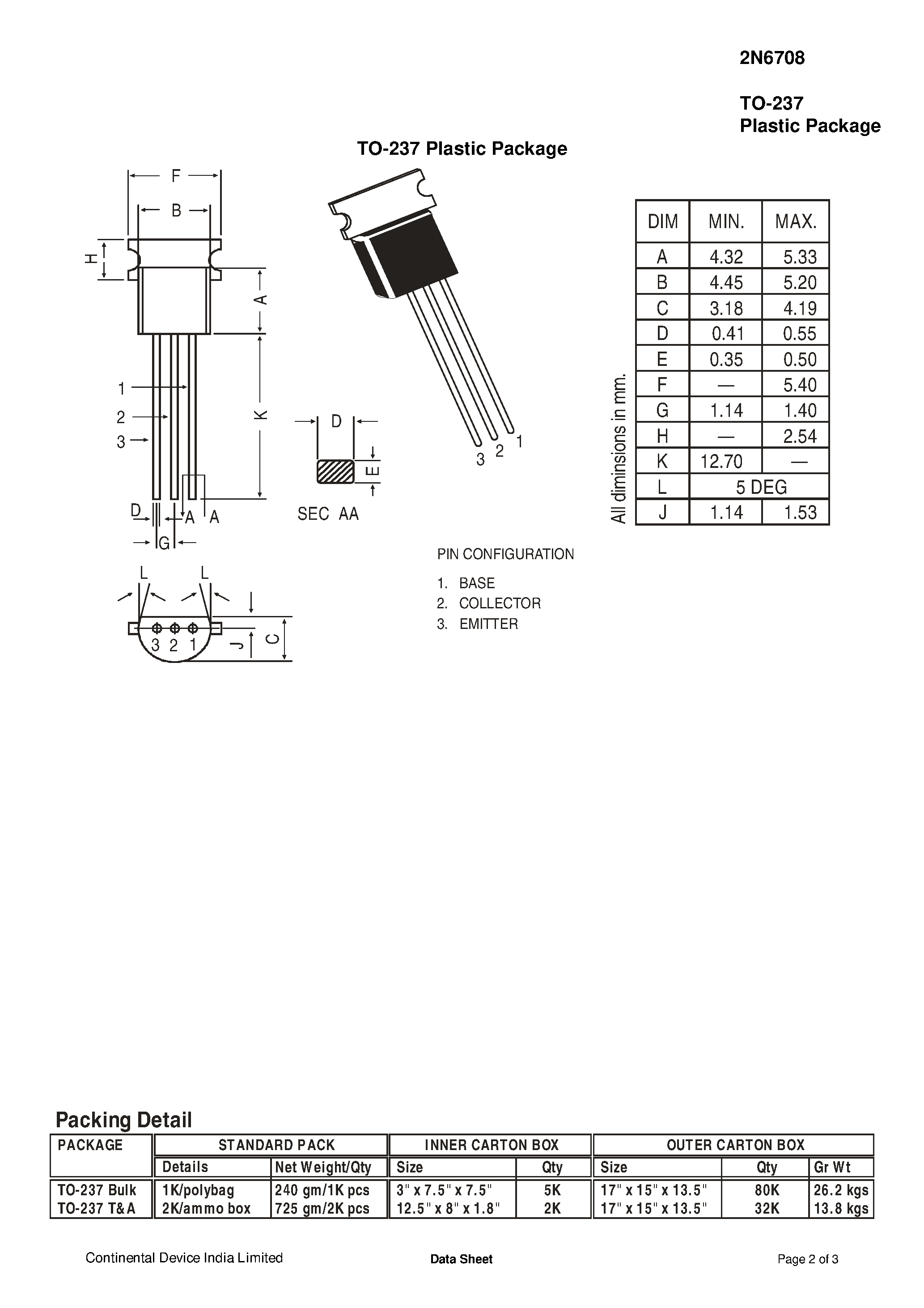 Datasheet 2N6708 - PNP SILICON PLANAR EPITAXIAL TRANSISTOR page 2