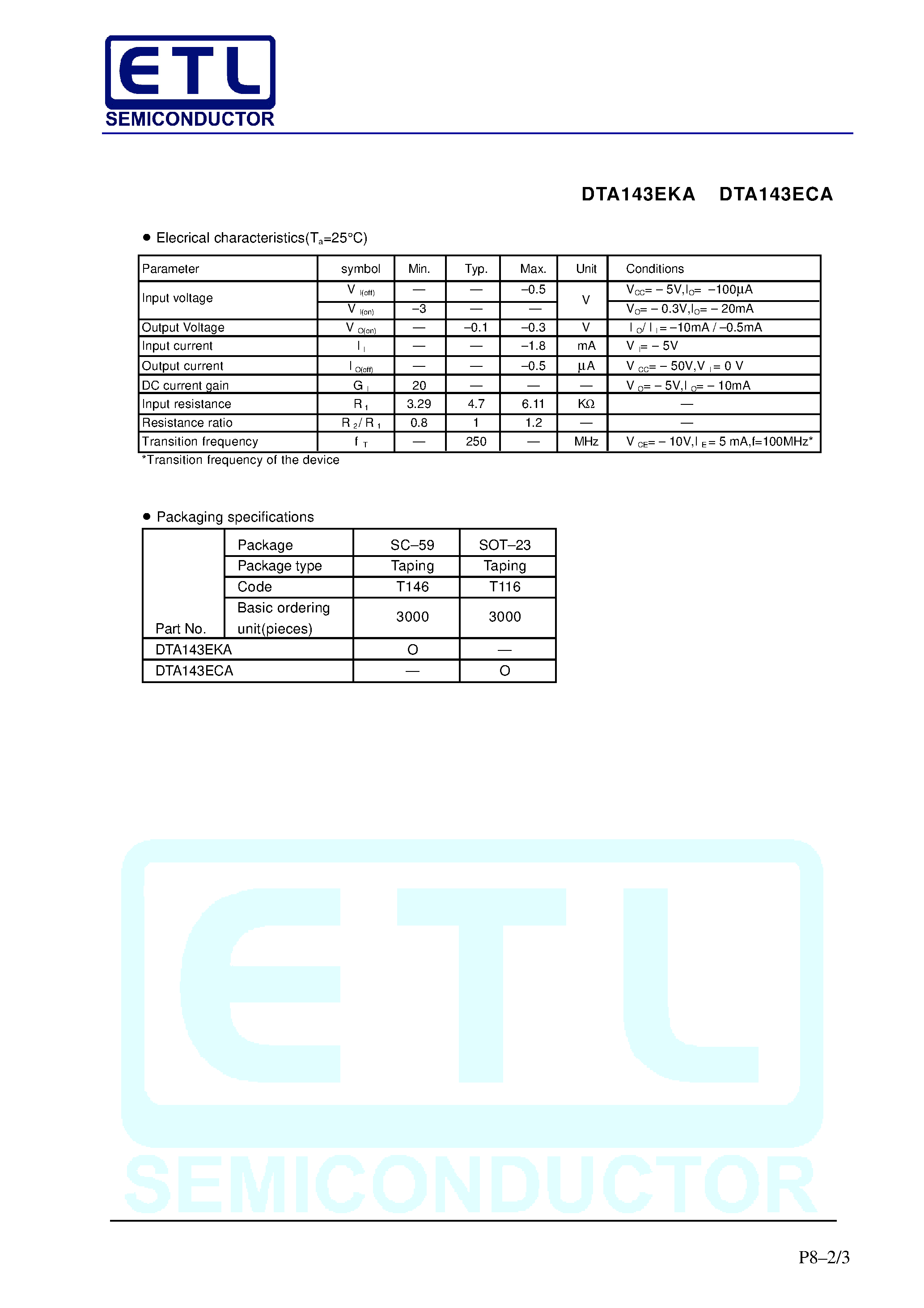 Даташит DTA143ECA - Digital transistors (built-in resistors) страница 2