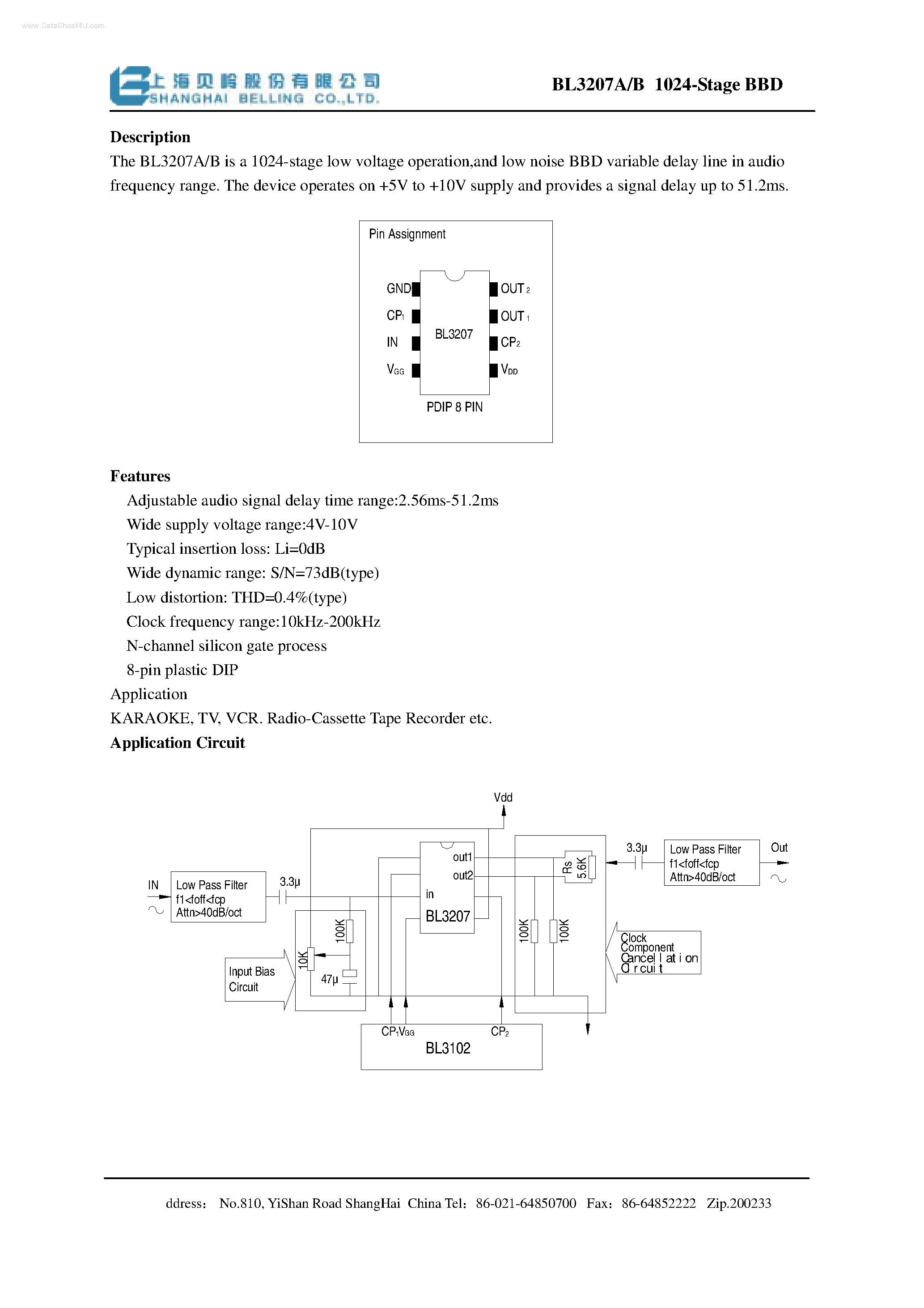 Datasheet BL3207A - 024-stage low voltage operation and low noise BBD variable delay line page 1