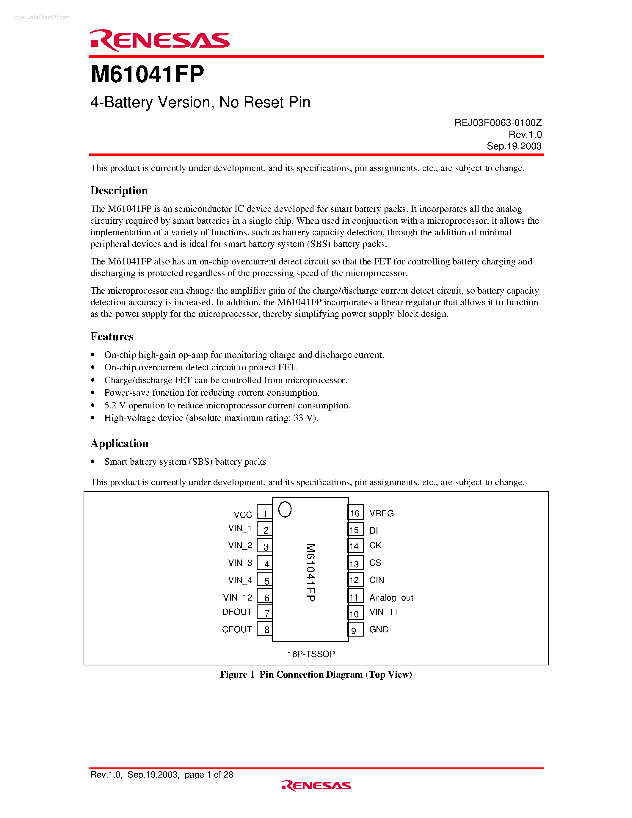 Datasheet M61041FP - 4-Battery Version page 1