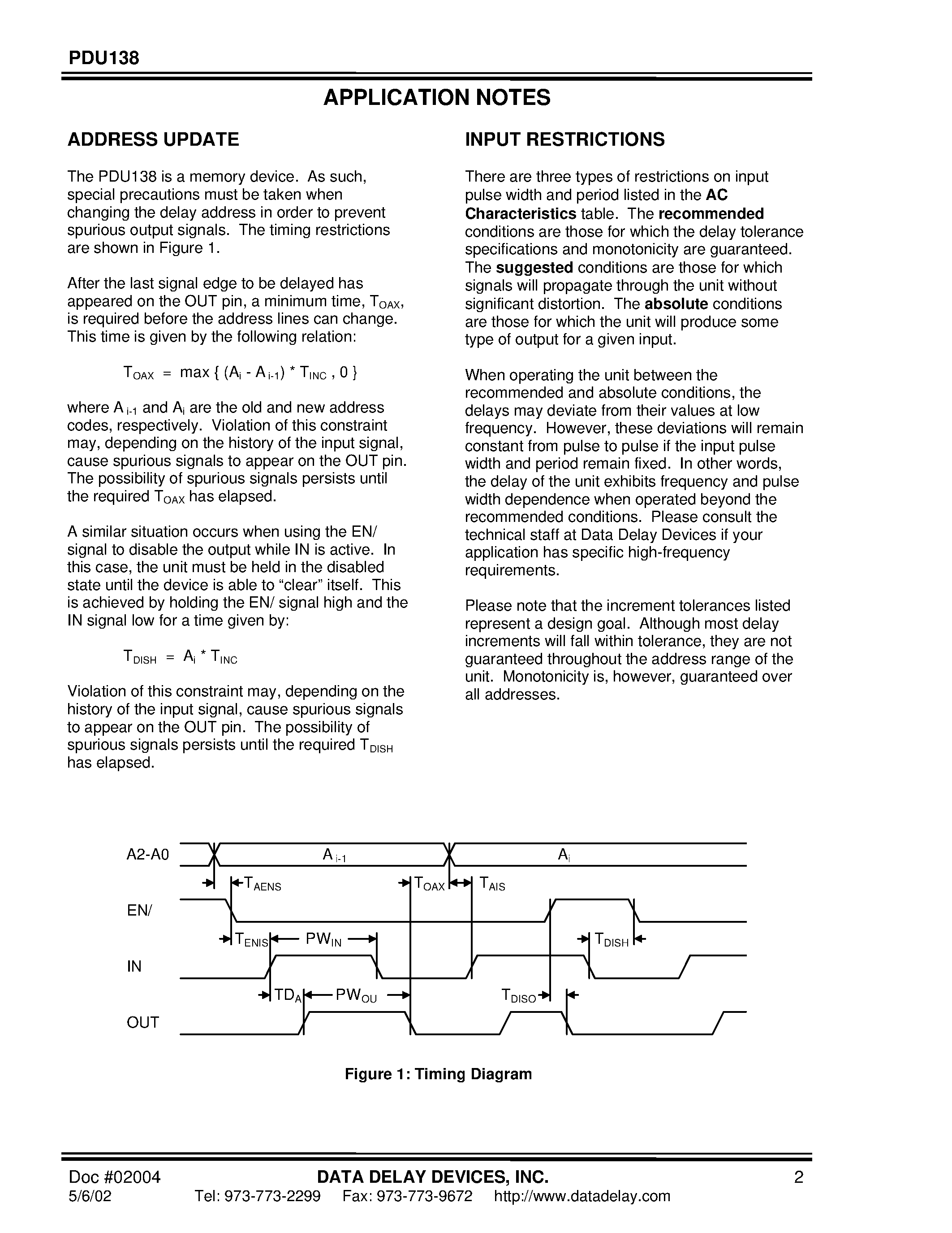 Datasheet PDU138 - 3-BIT PROGRAMMABLE DELAY LINE page 2
