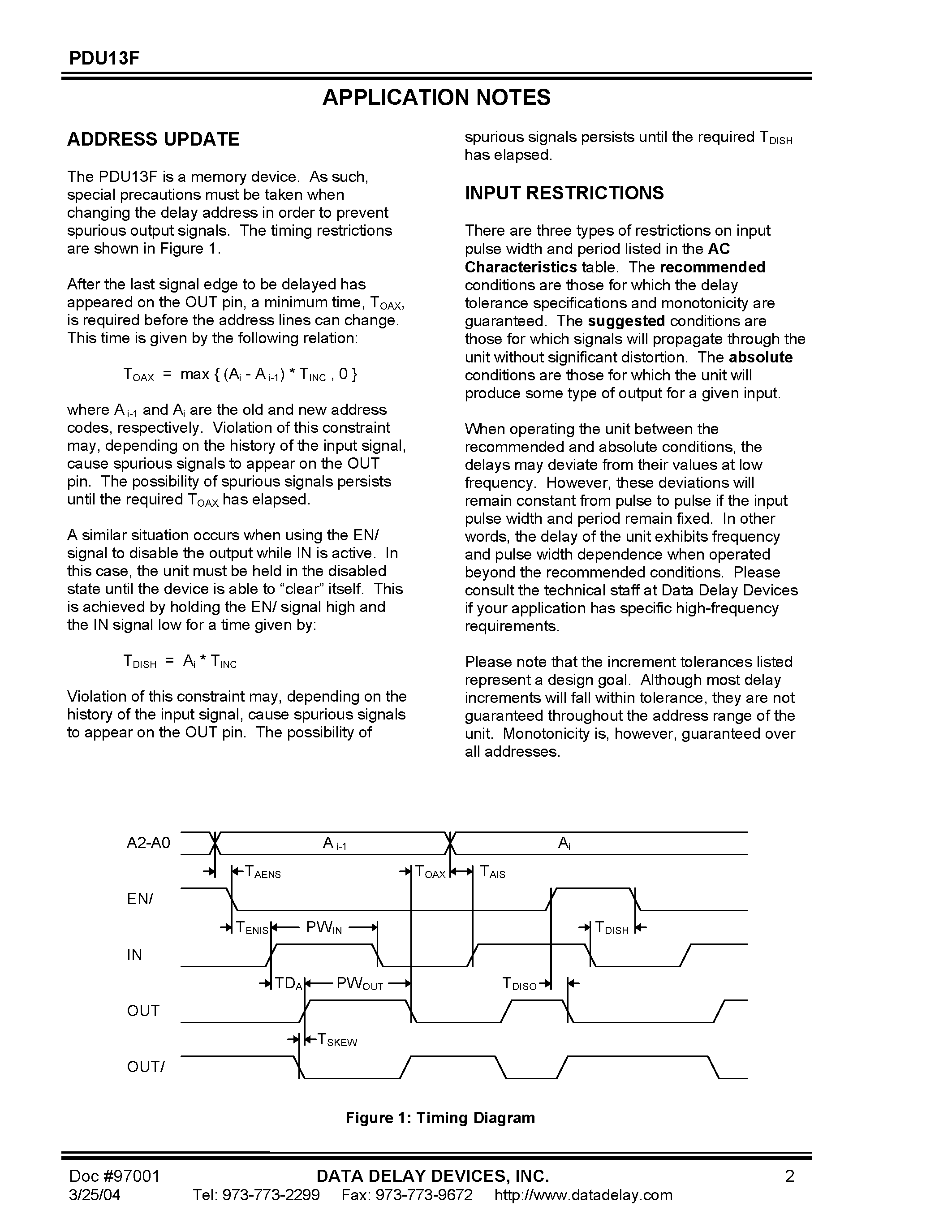 Datasheet PDU13F - 3-BIT PROGRAMMABLE DELAY LINE page 2