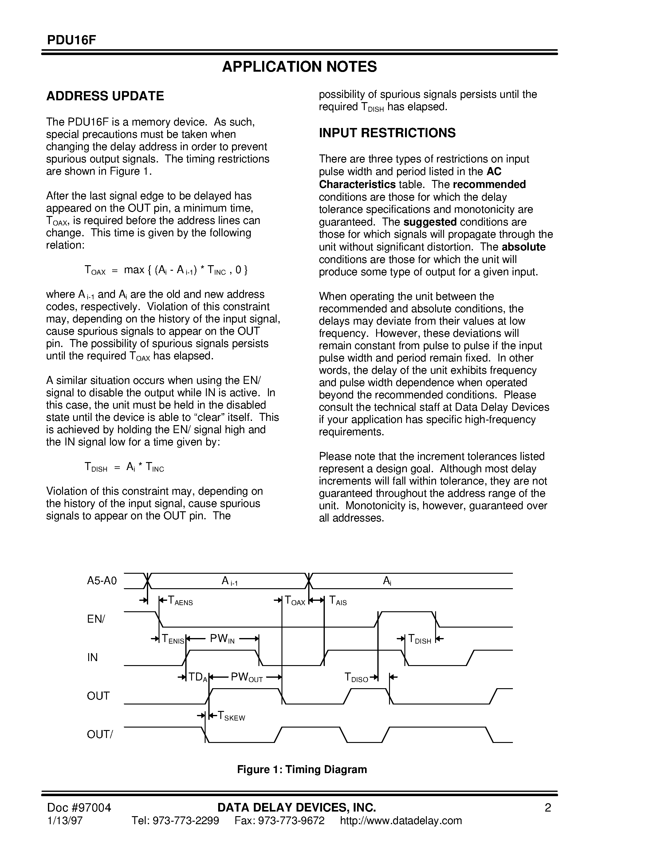 Datasheet PDU16F - 6-BIT PROGRAMMABLE DELAY LINE page 2