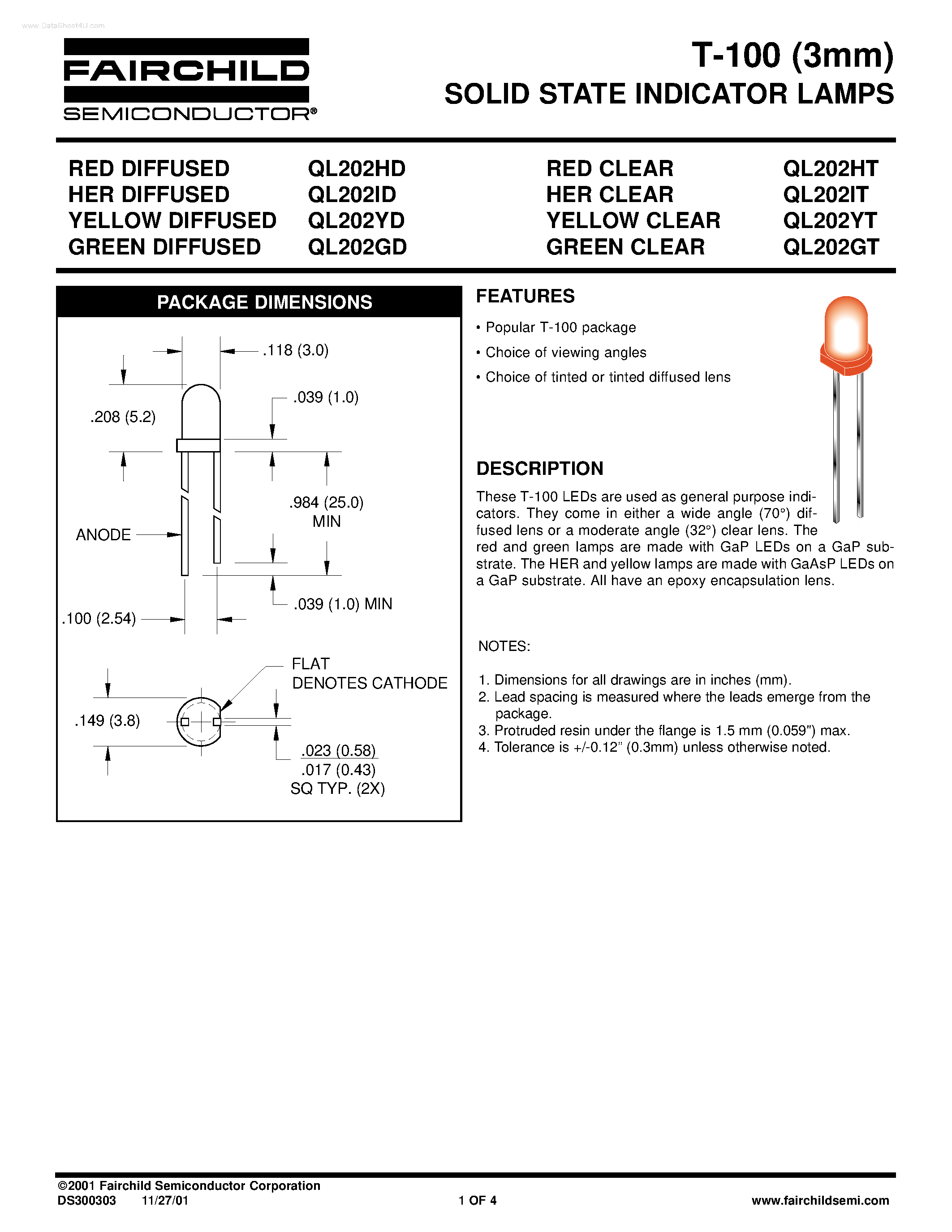 Datasheet QL202 page 1 Datasheet QL202 - SOLID STATE INDICATOR LAMPS page 1