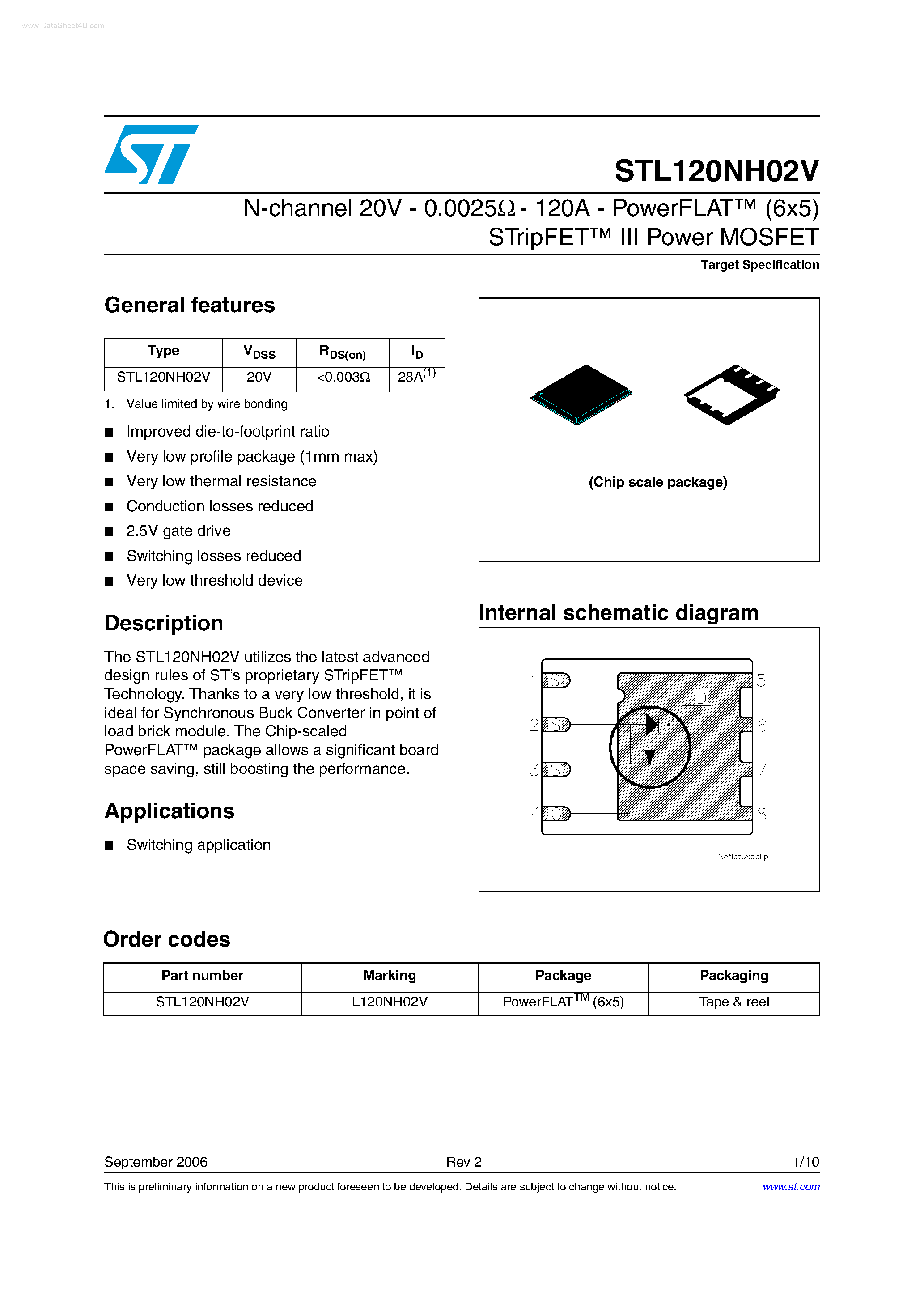 Datasheet STL120NH02V - N-CHANNEL MOSFET page 1