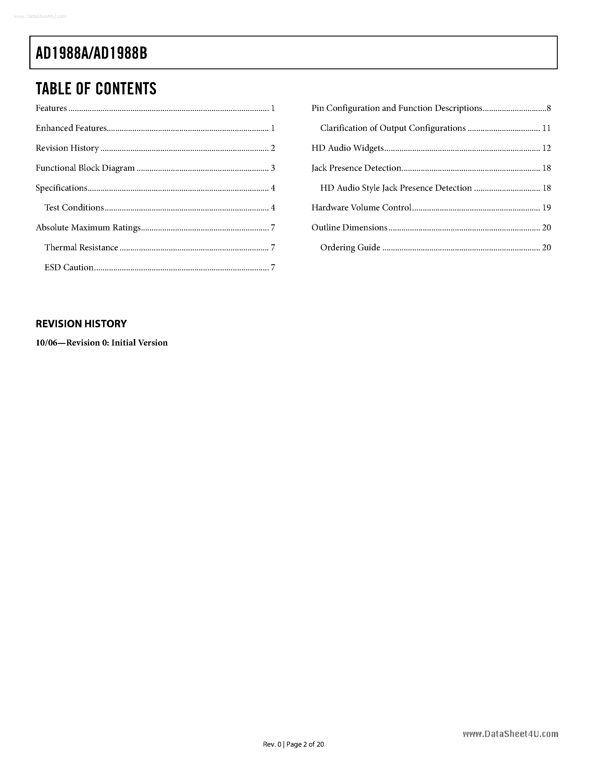 Datasheet AD1988A page 2 Datasheet AD1988A - High Definition Audio page 2