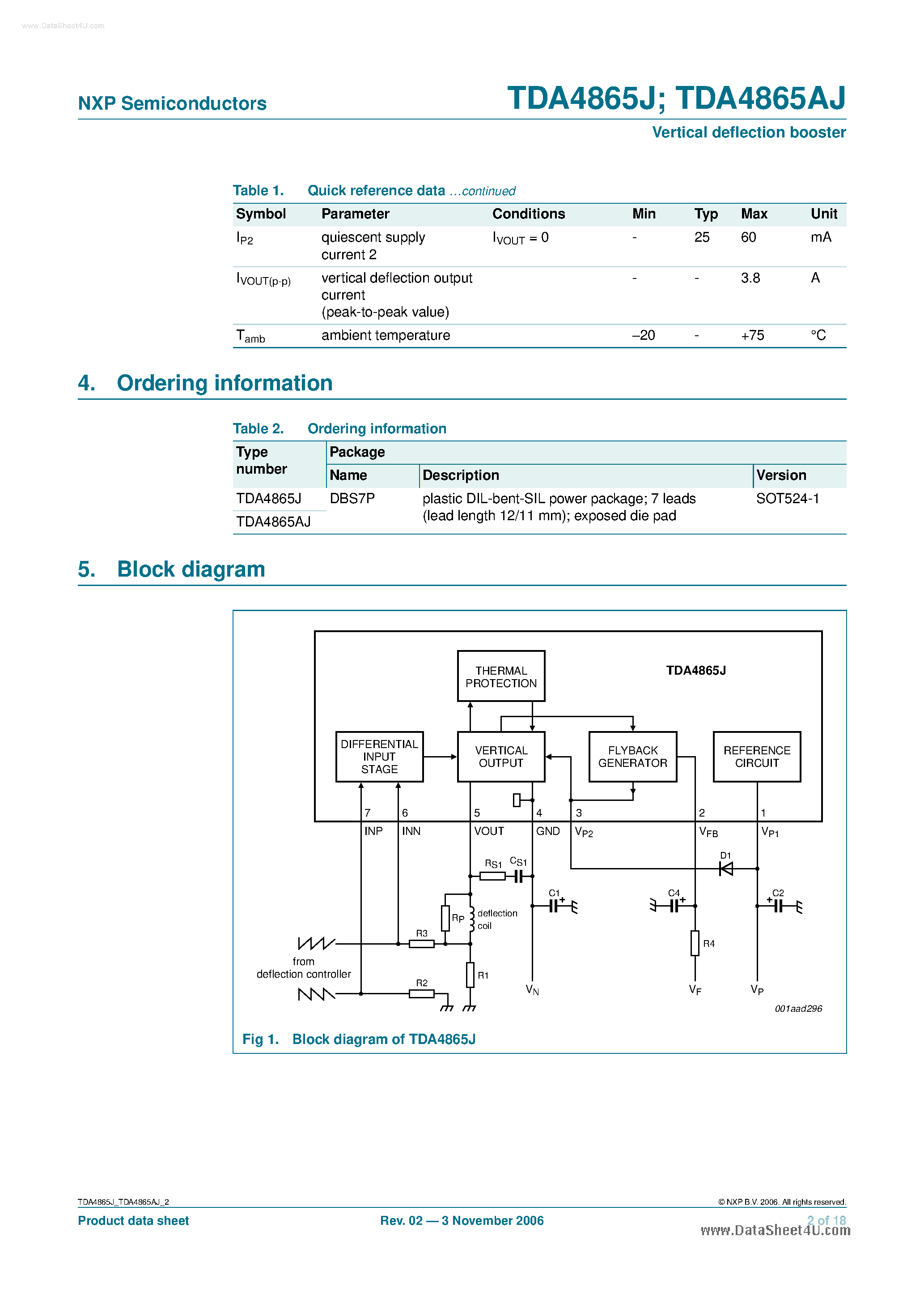 Даташит на микросхему TDA4865AJ страница 2 Даташит TDA4865AJ - Vertical Deflection Booster страница 2