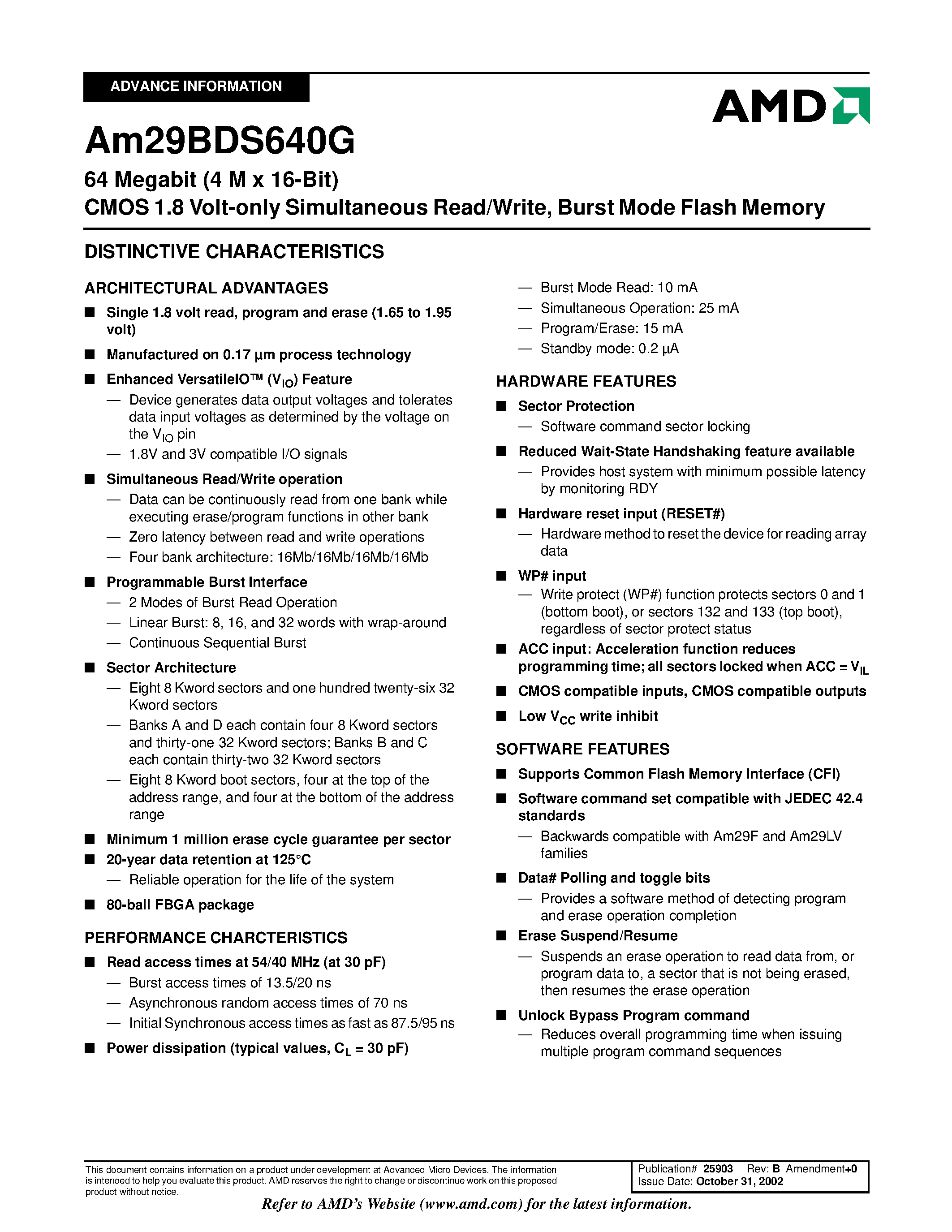 Datasheet AM29BDS640G page 2 Datasheet AM29BDS640G - Burst Mode Flash Memory page 2