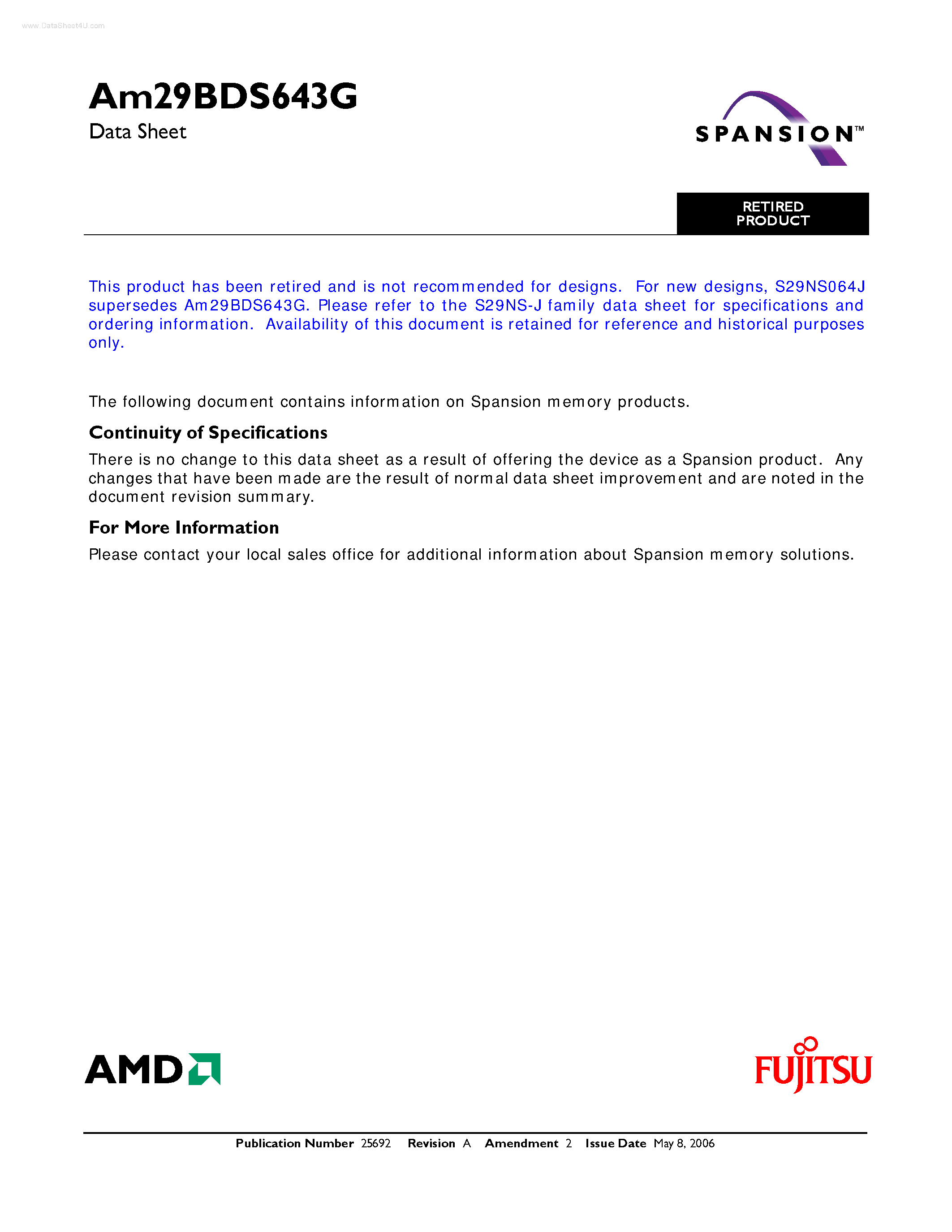Datasheet AM29BDS643G page 1 Datasheet AM29BDS643G - Burst Mode Flash Memory page 1