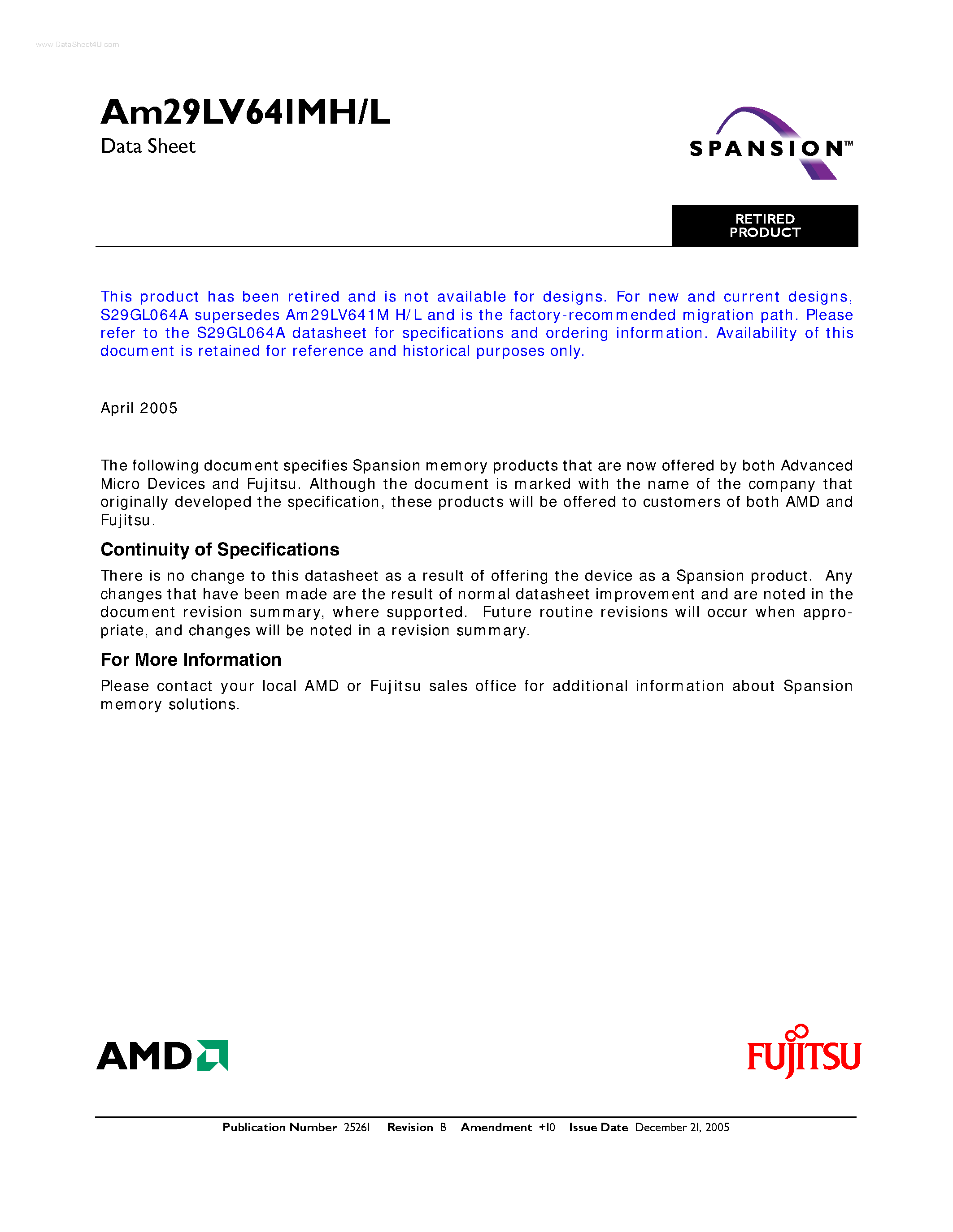 Datasheet AM29LV641L - Uniform Sector Flash Memory page 1