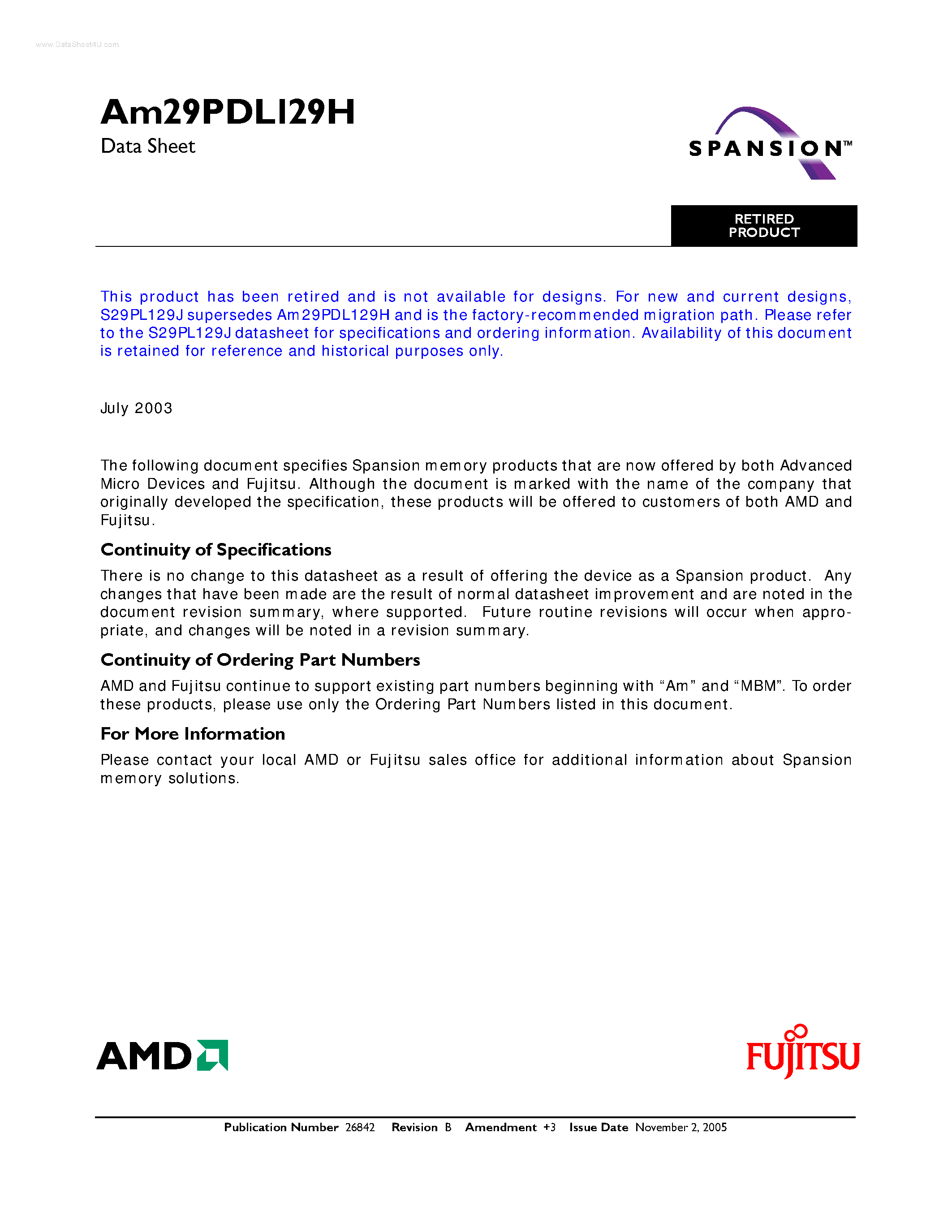 Datasheet AM29PDL129H - Page Mode Simultaneous Read/Write Flash Memory page 1