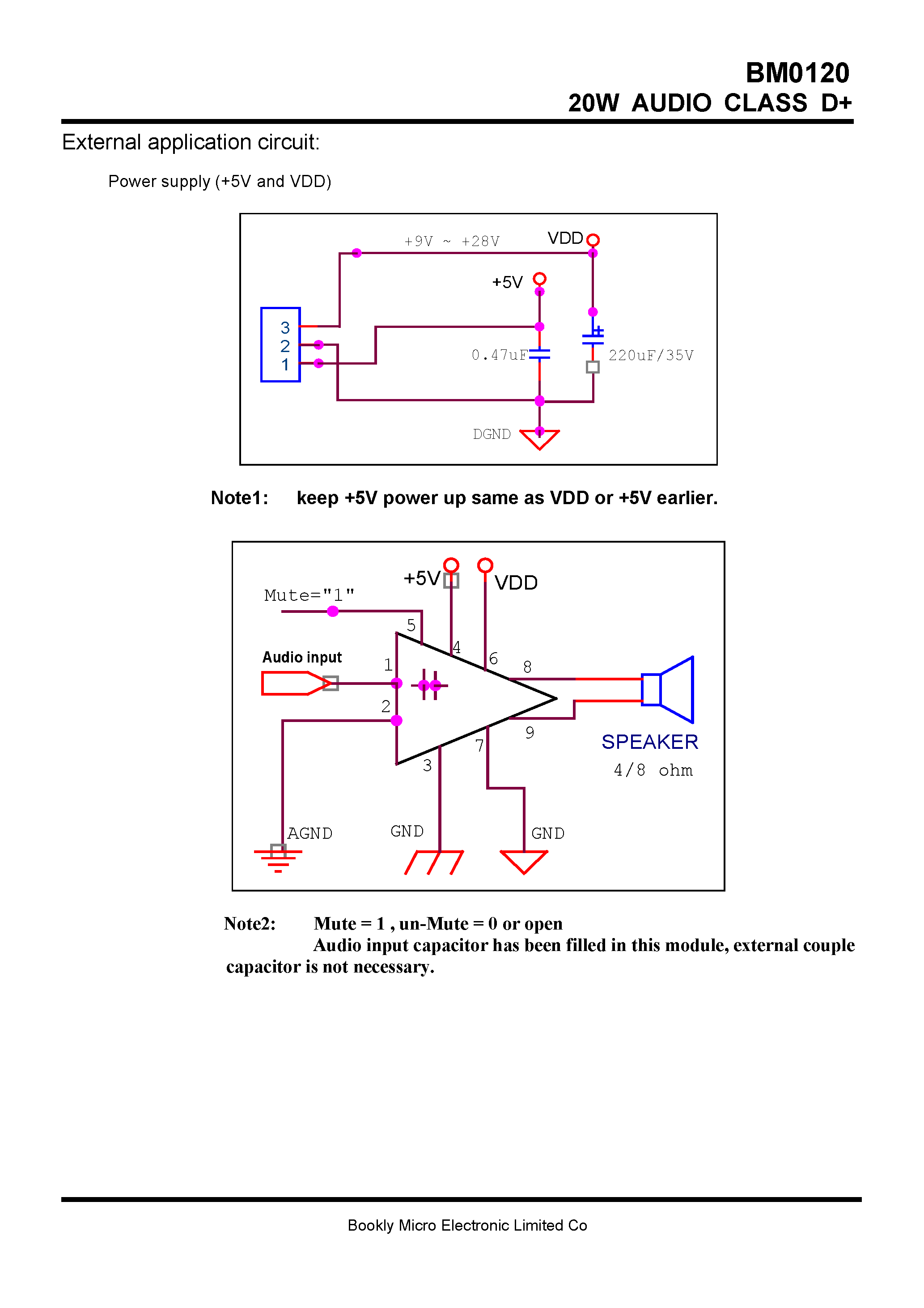 Даташит на микросхему BM0120 страница 2 Даташит BM0120 - 20W AUDIO CLASS D+ страница 2