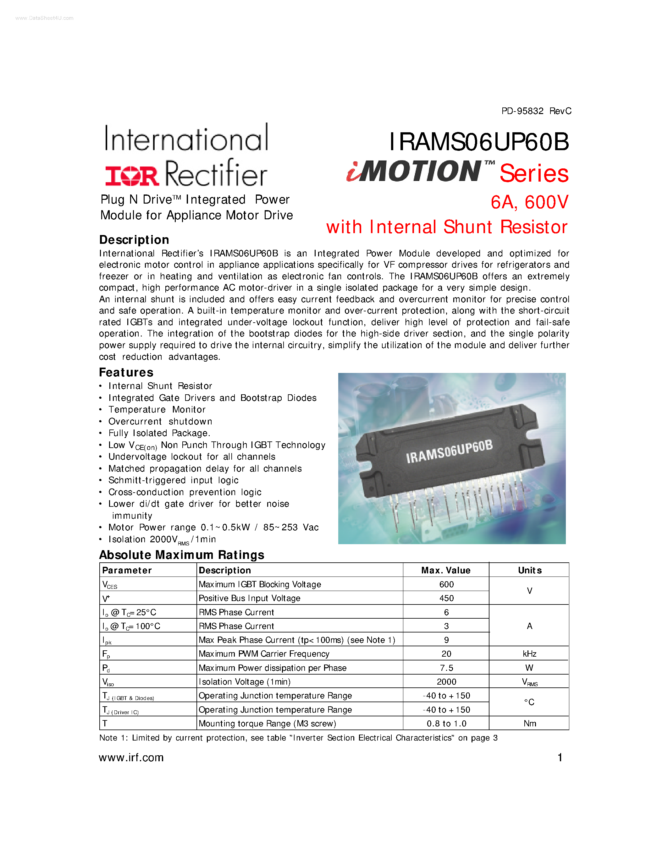 Datasheet IRAMS06UP60B - Plug N Drive Integrated Power Module page 1