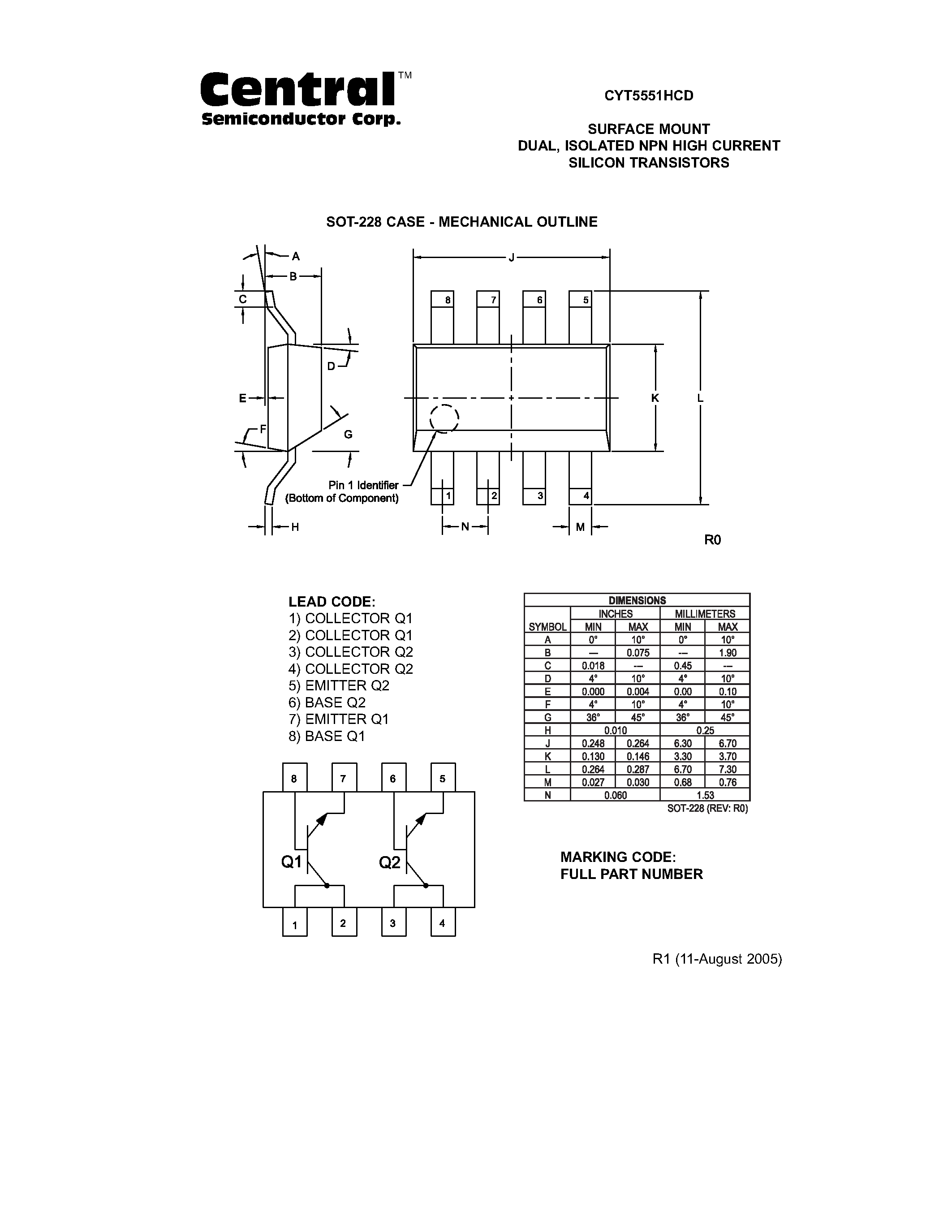 Даташит CYT5551HCD - ISOLATED NPN HIGH CURRENT SILICON TRANSISTORS страница 2