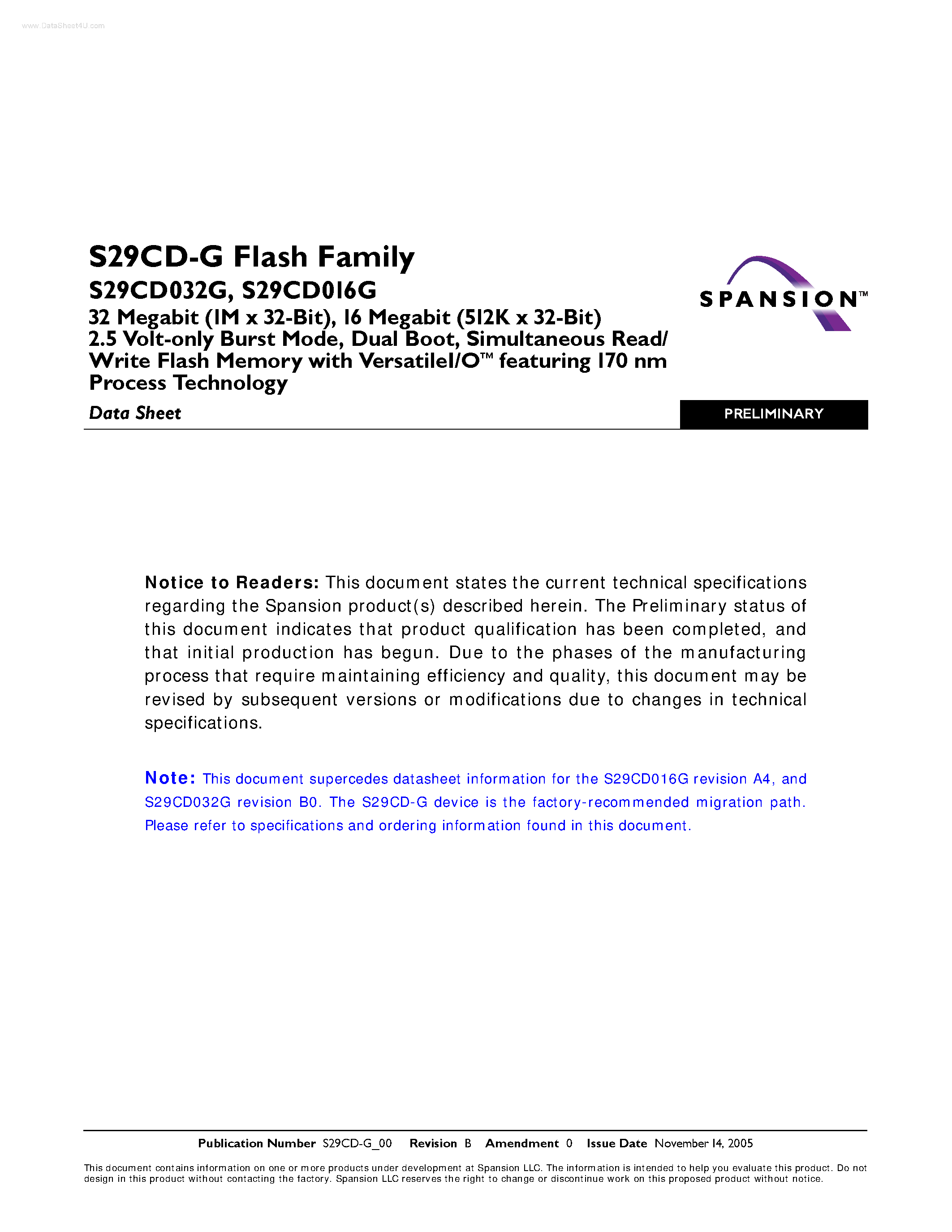 Даташит S29CD-G - Simultaneous Read/ Write Flash Memory страница 1