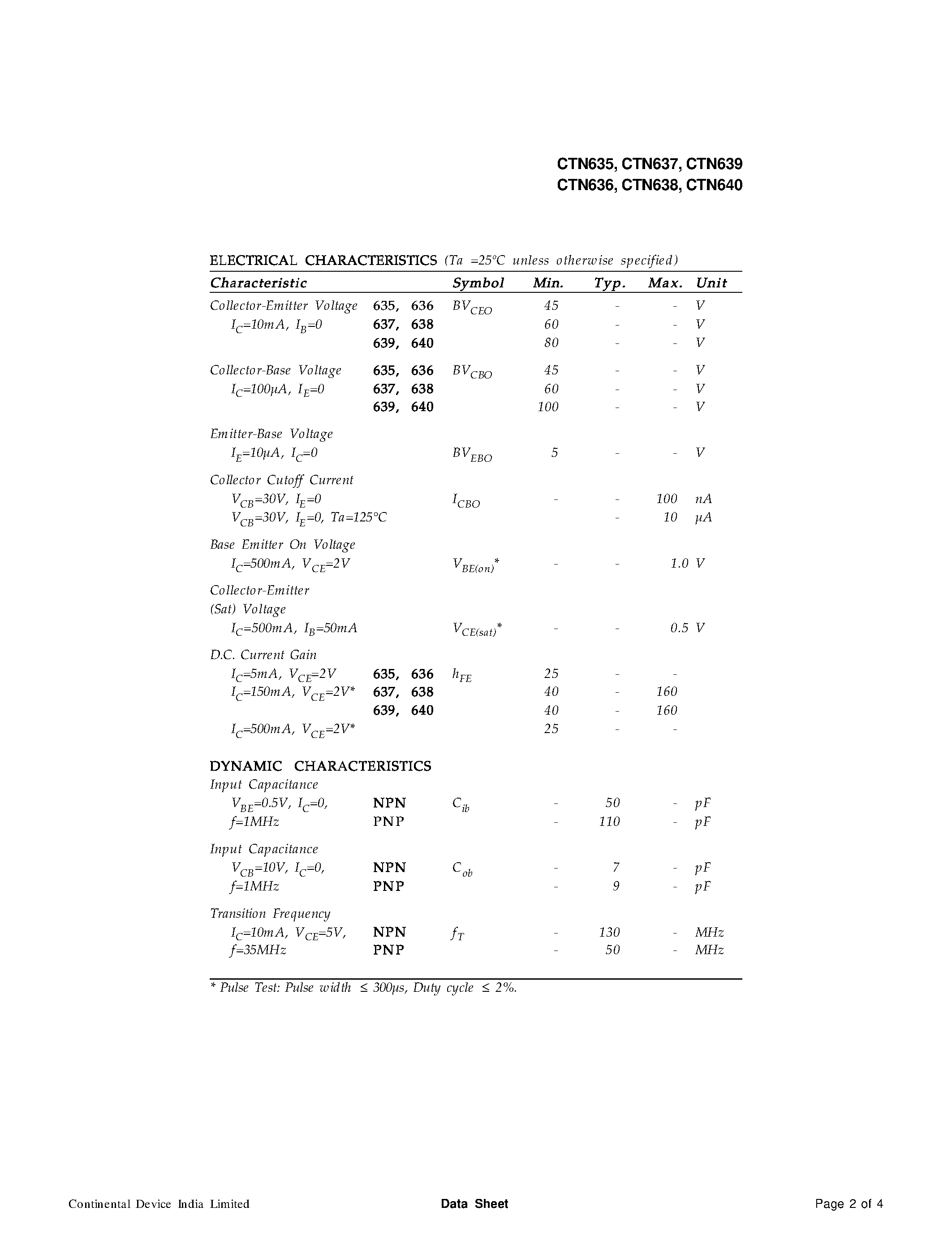 Даташит на микросхему CTN635 страница 2 Даташит CTN635 - (CTN635 - CTN640) Complementary Transistors страница 2