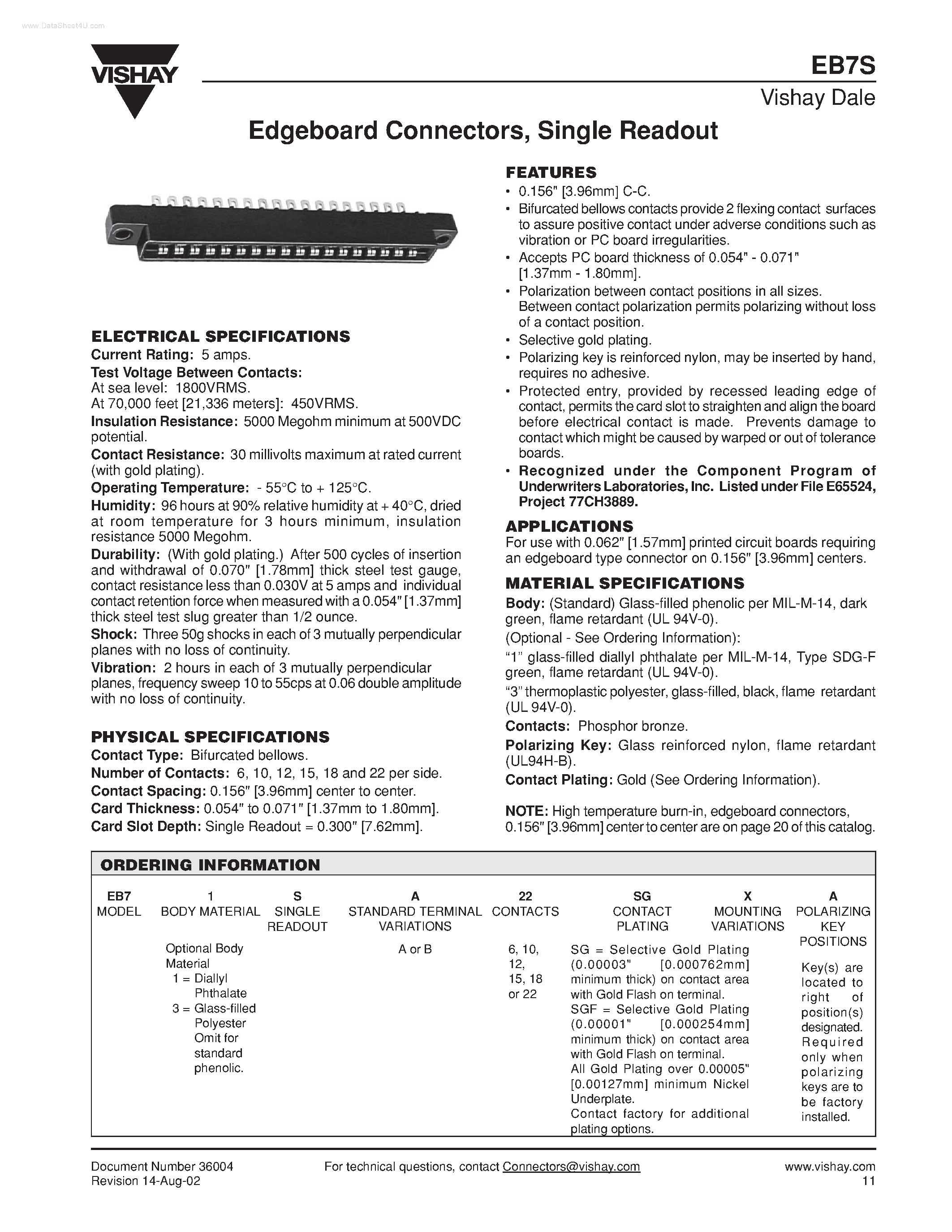 Даташит на микросхему EB7S страница 1 Даташит EB7S - Edgeboard Connectors страница 1