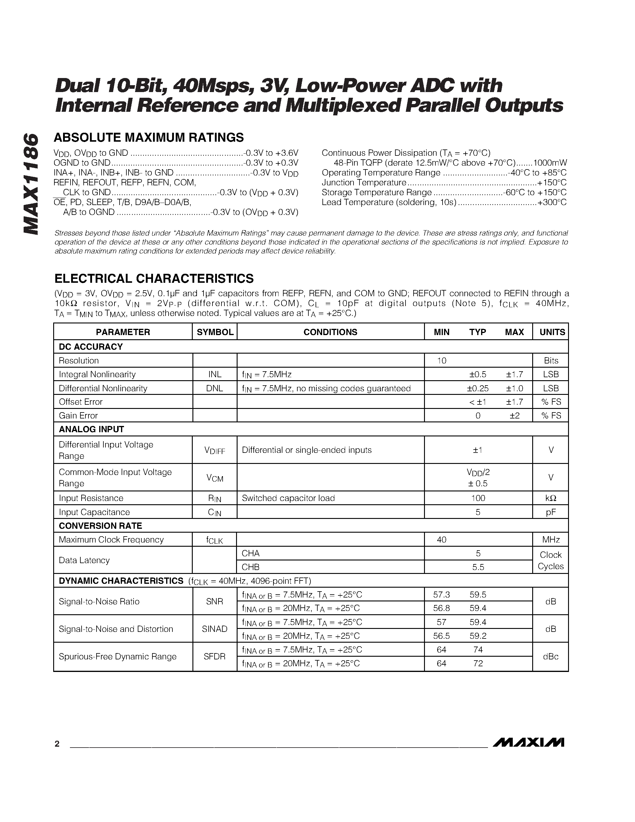 Datasheet MAX1186 - Low-Power ADC page 2