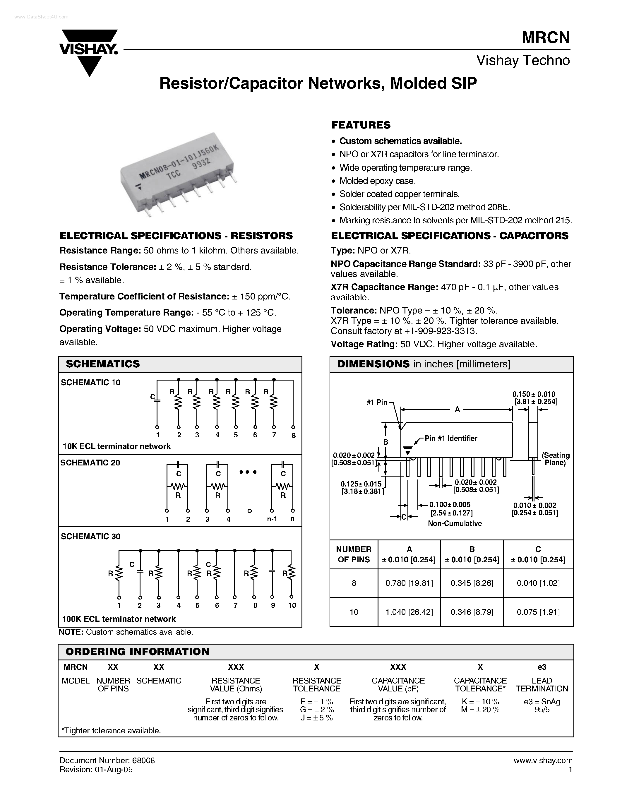 Datasheet MRCN page 1 Datasheet MRCN - Resistor/Capacitor Networks page 1
