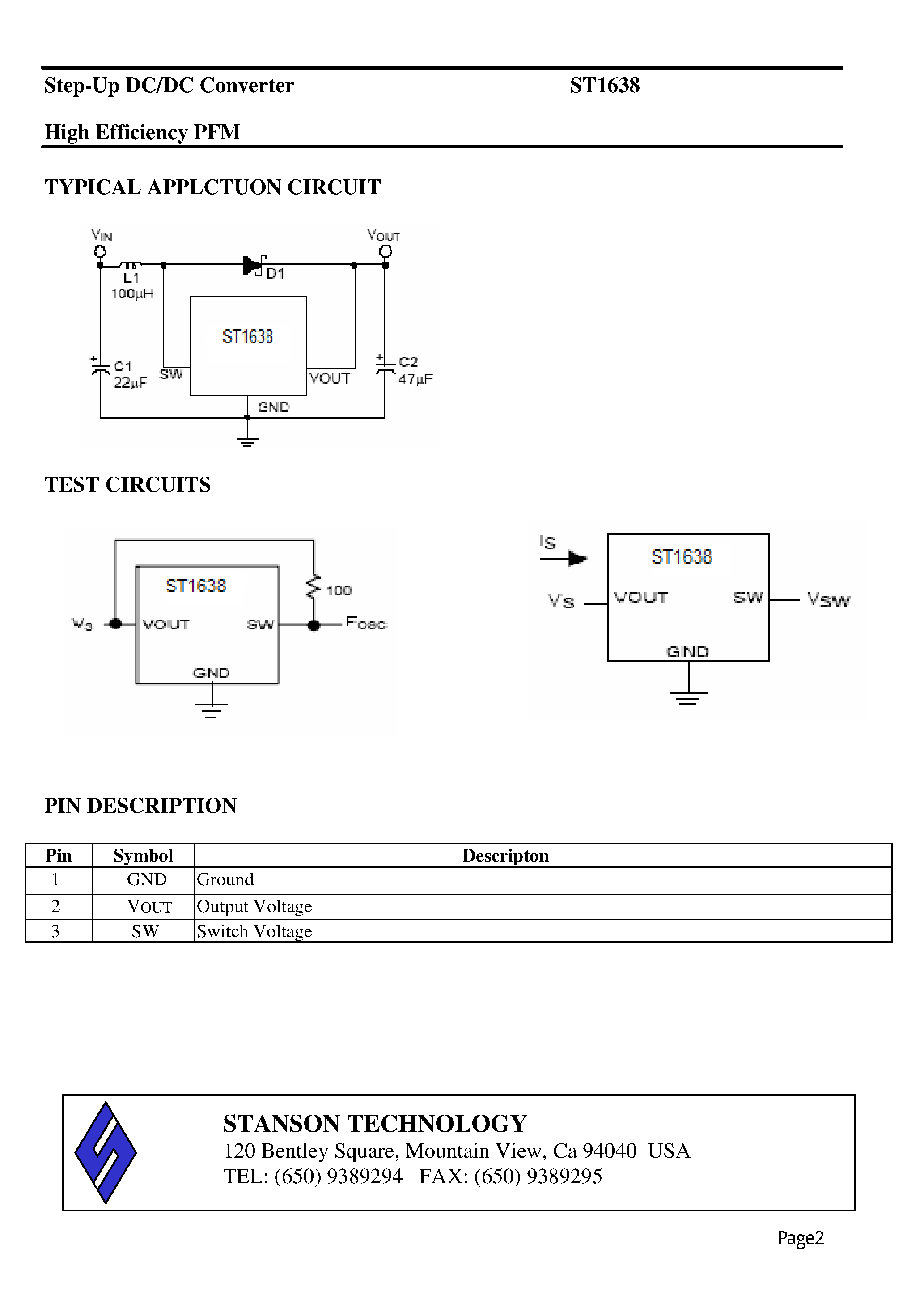 Даташит на микросхему ST1638 страница 2 Даташит ST1638 - Step-Up DC/DC Converter High Efficiency PFM страница 2