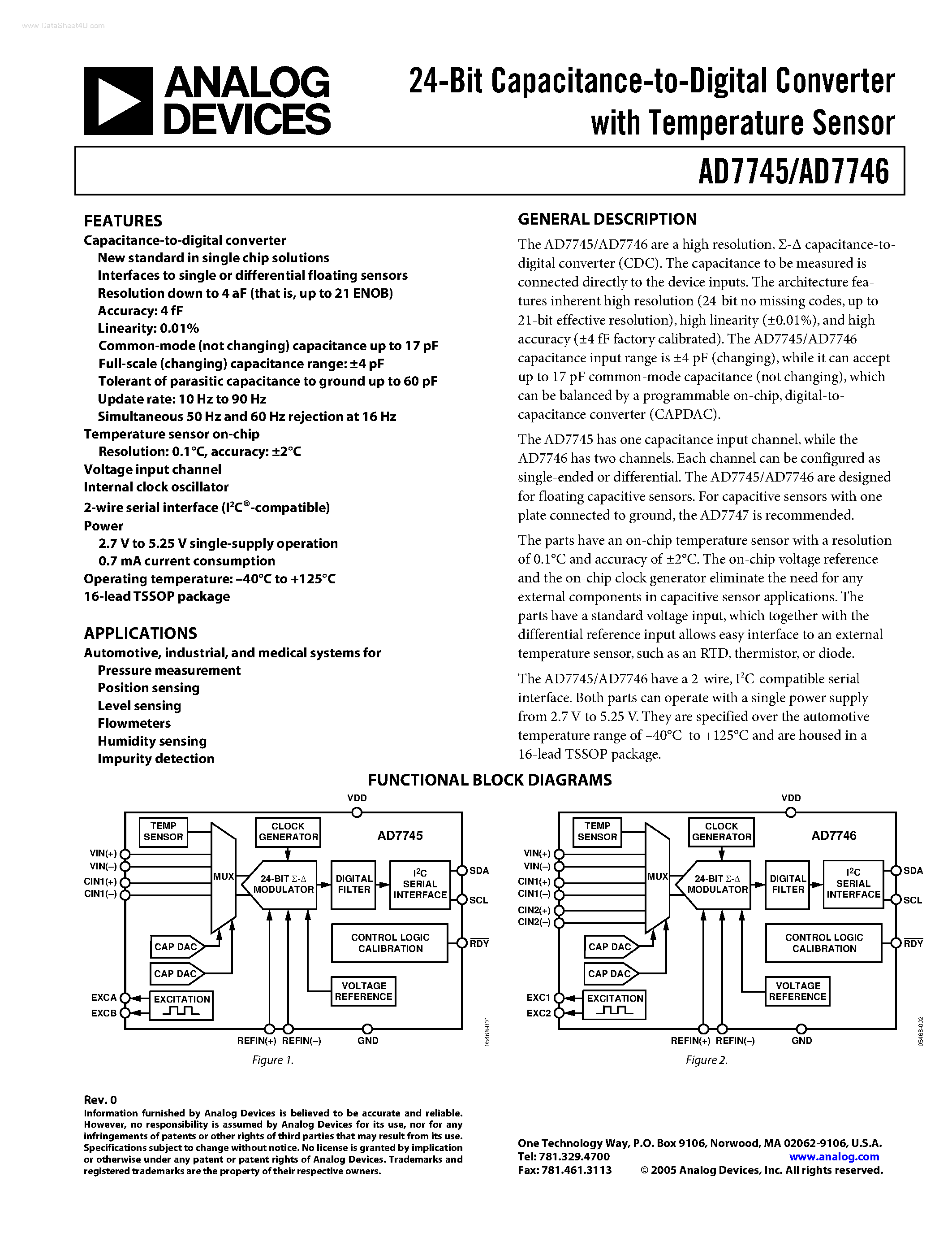 Даташит AD7745 - (AD7745 / AD7746) 24-Bit Capacitance-to-Digital Converter страница 1
