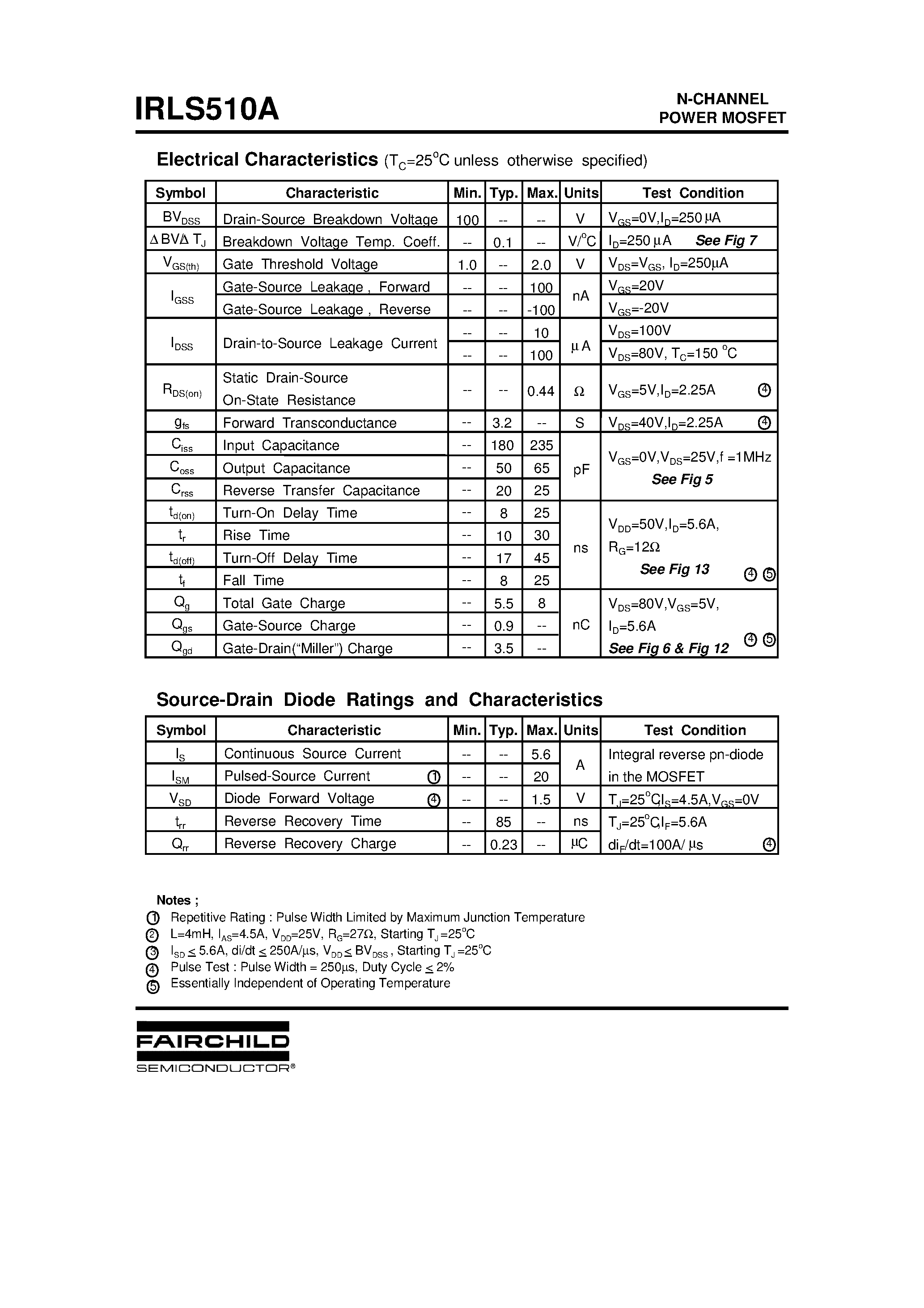 Даташит IRLS510A - Advanced Power MOSFET страница 2