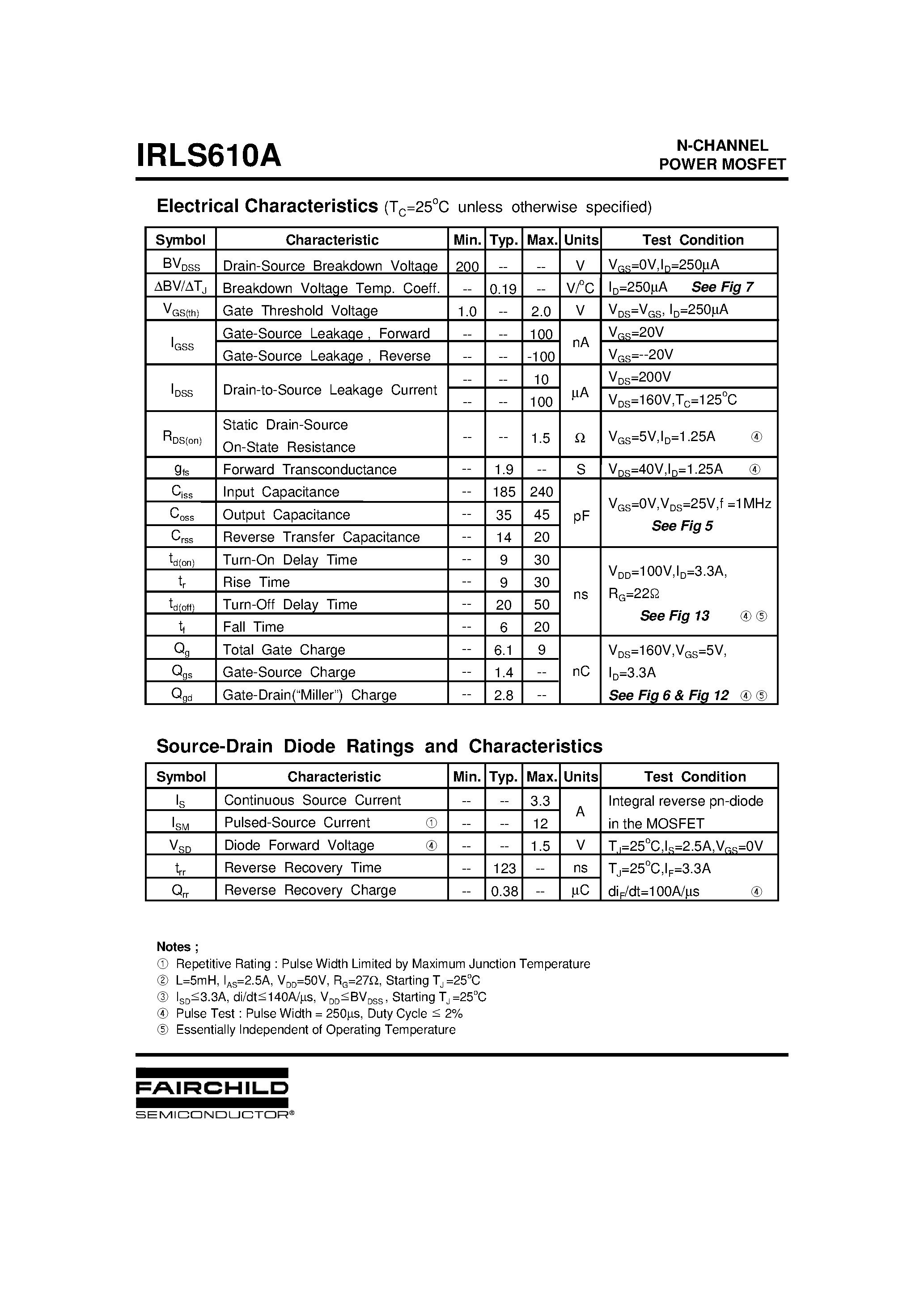 Даташит IRLS610A - Advanced Power MOSFET страница 2