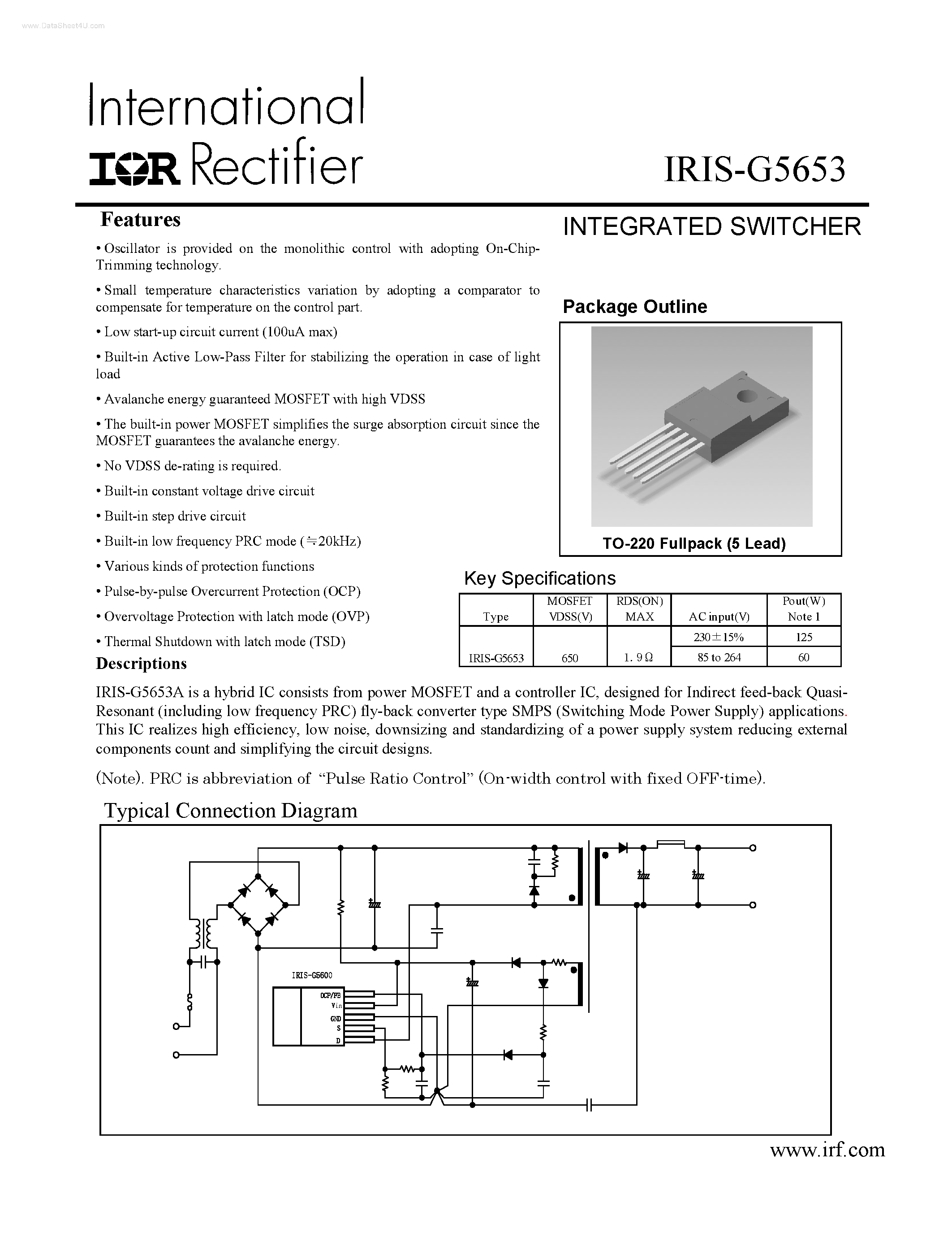 Datasheet IRLS-G5653 - INTEGRATED SWITCHER page 1