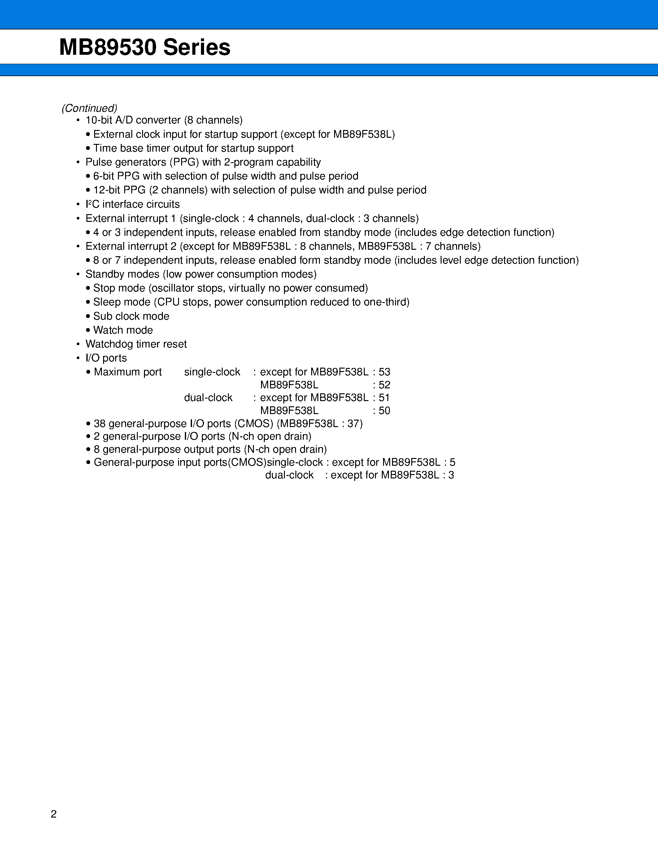Datasheet MB89537 - (MB89530 Series) 8-bit Original Microcontroller page 2