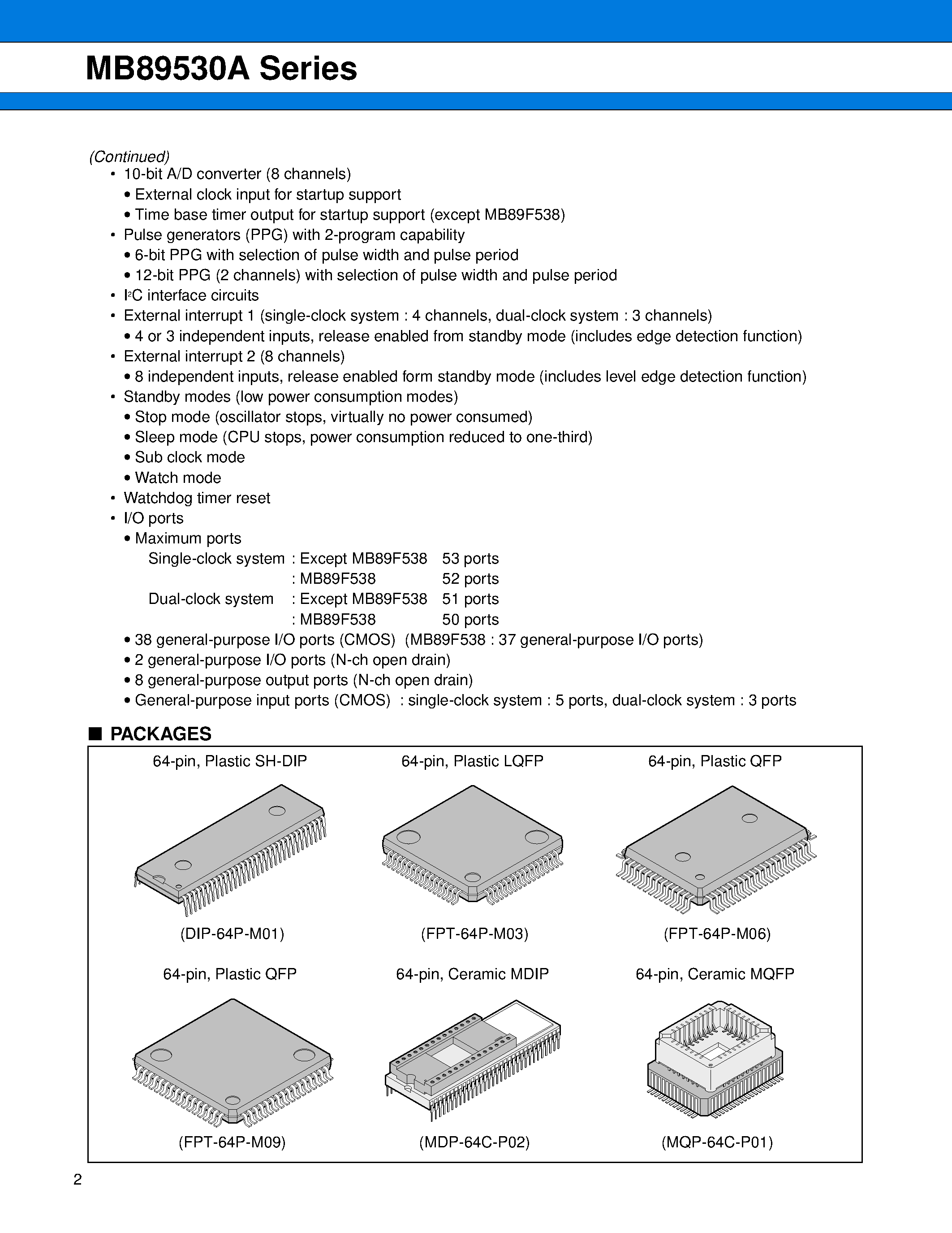 Datasheet MB89530A - (MB89530A Series) 8-bit Original Microcontroller CMOS page 2