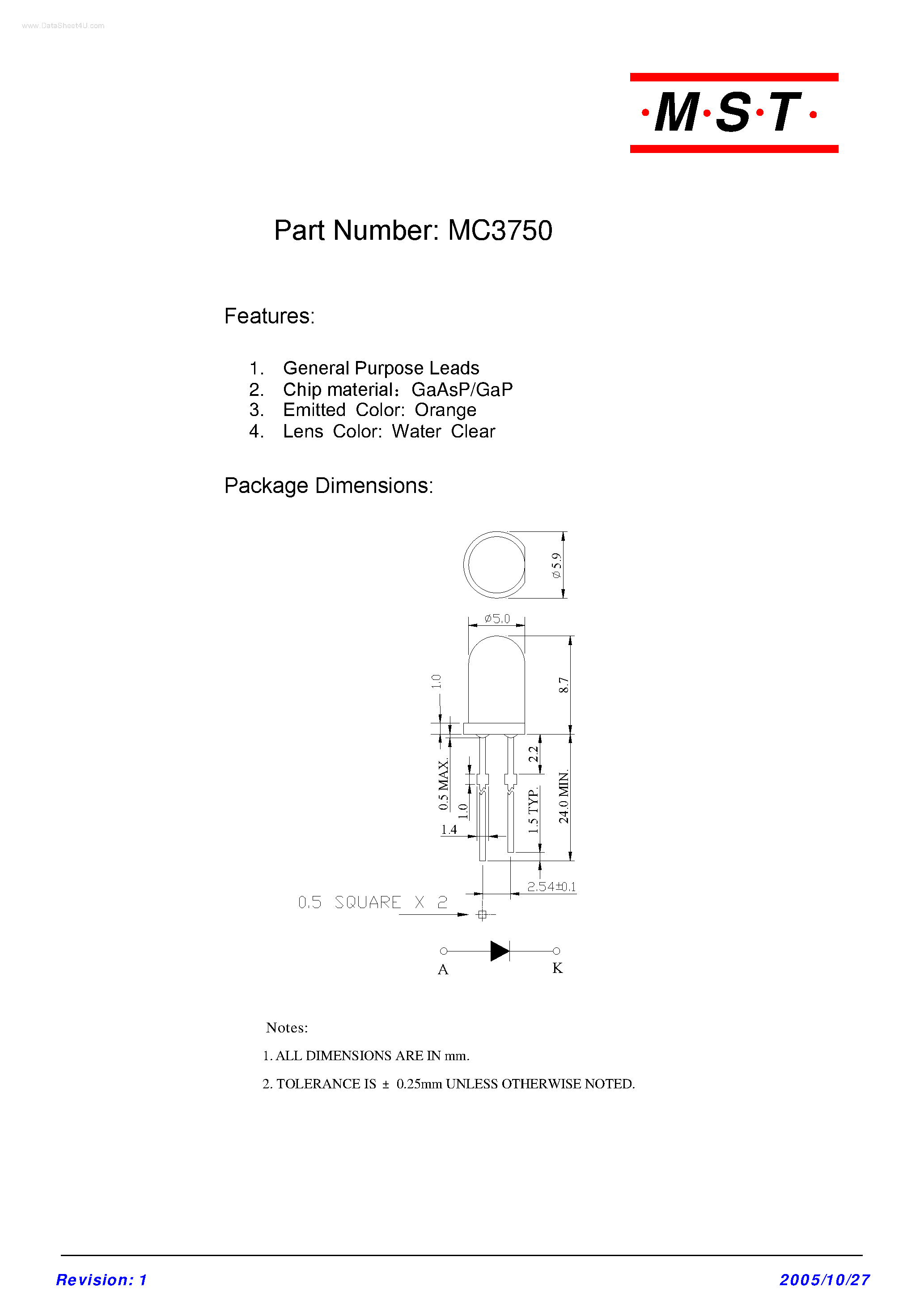 Datasheet MC3750 page 1 Datasheet MC3750 - LED page 1
