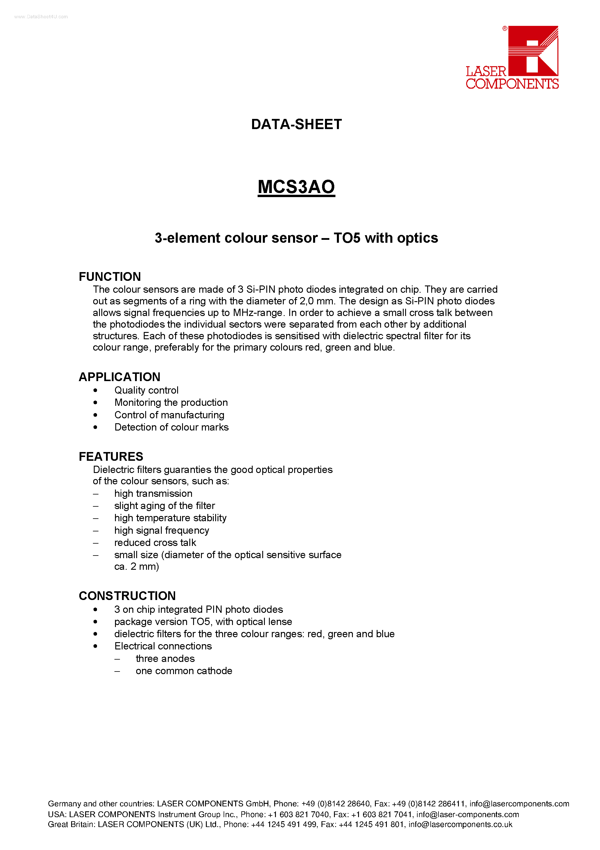 Datasheet MCS3AO - 3-element colour sensor page 1